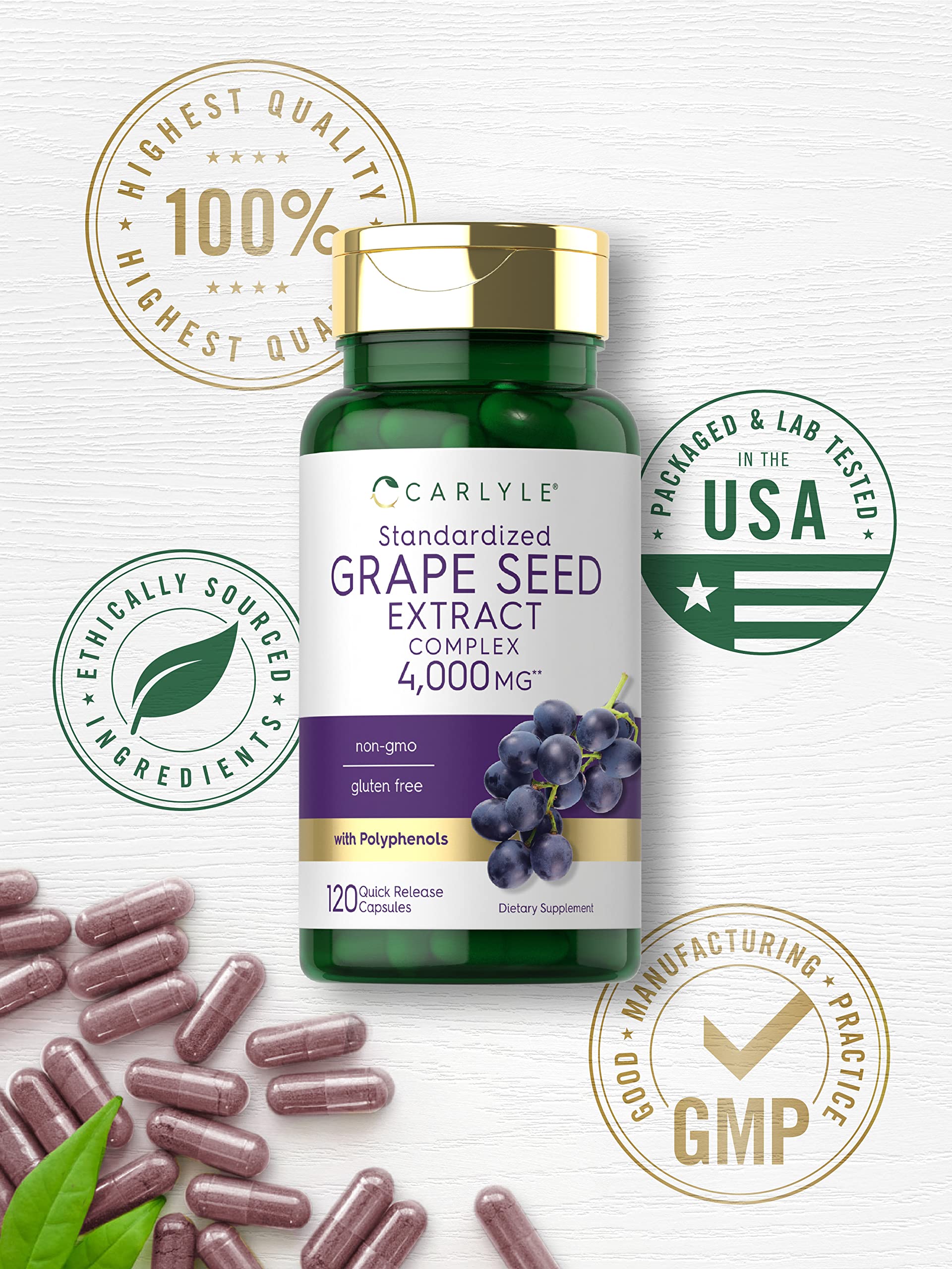 Carlyle Grape Seed Extract 4,000mg | 120 Quick Release Capsules | Standardized Extract Carlyle buy supplements canada