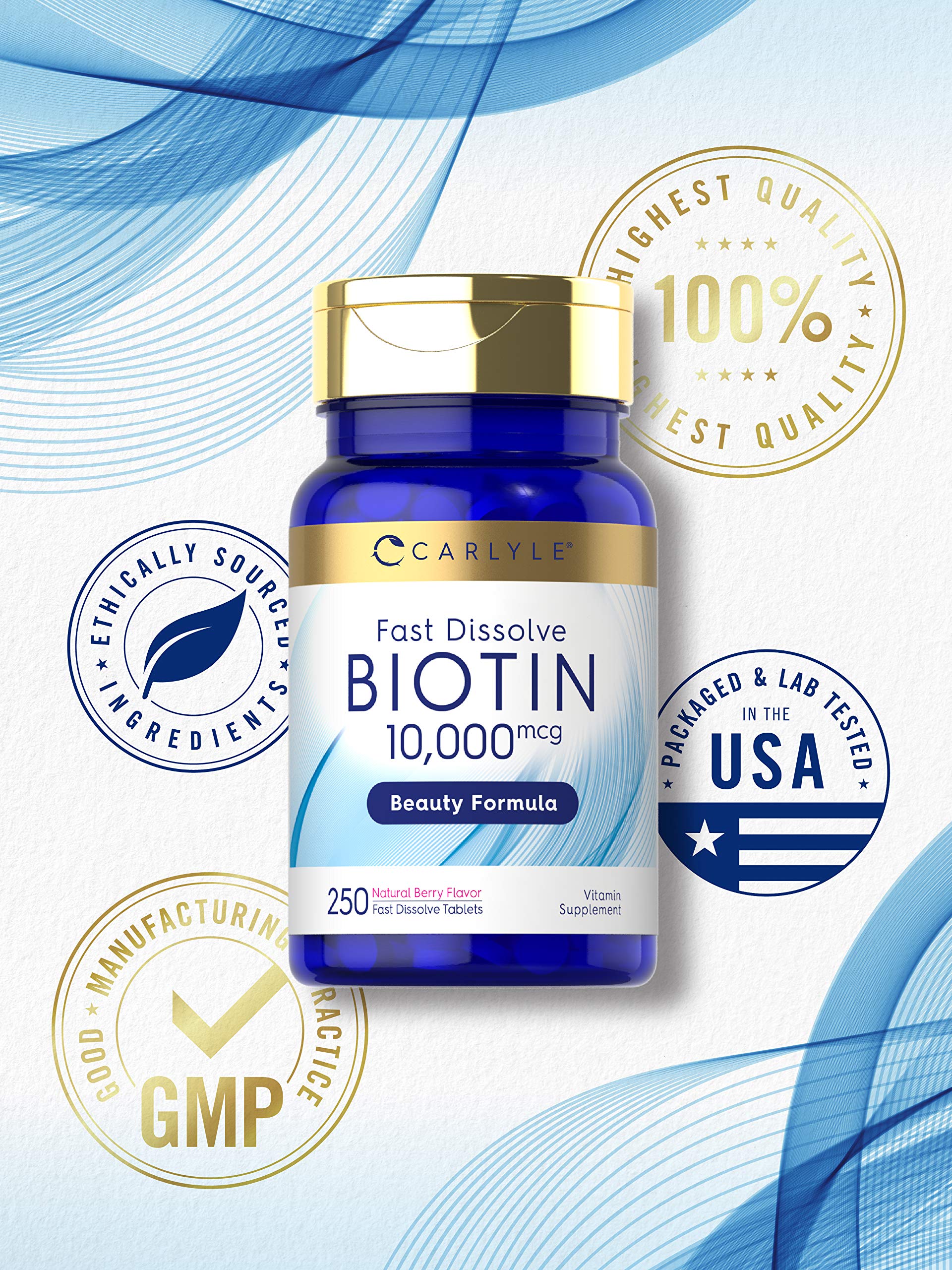 Carlyle Biotin 10000mcg | 250 Fast Dissolve Tablets | Max Strength | Vegetarian, Non-GMO, Gluten Free Supplement Carlyle buy supplements canada