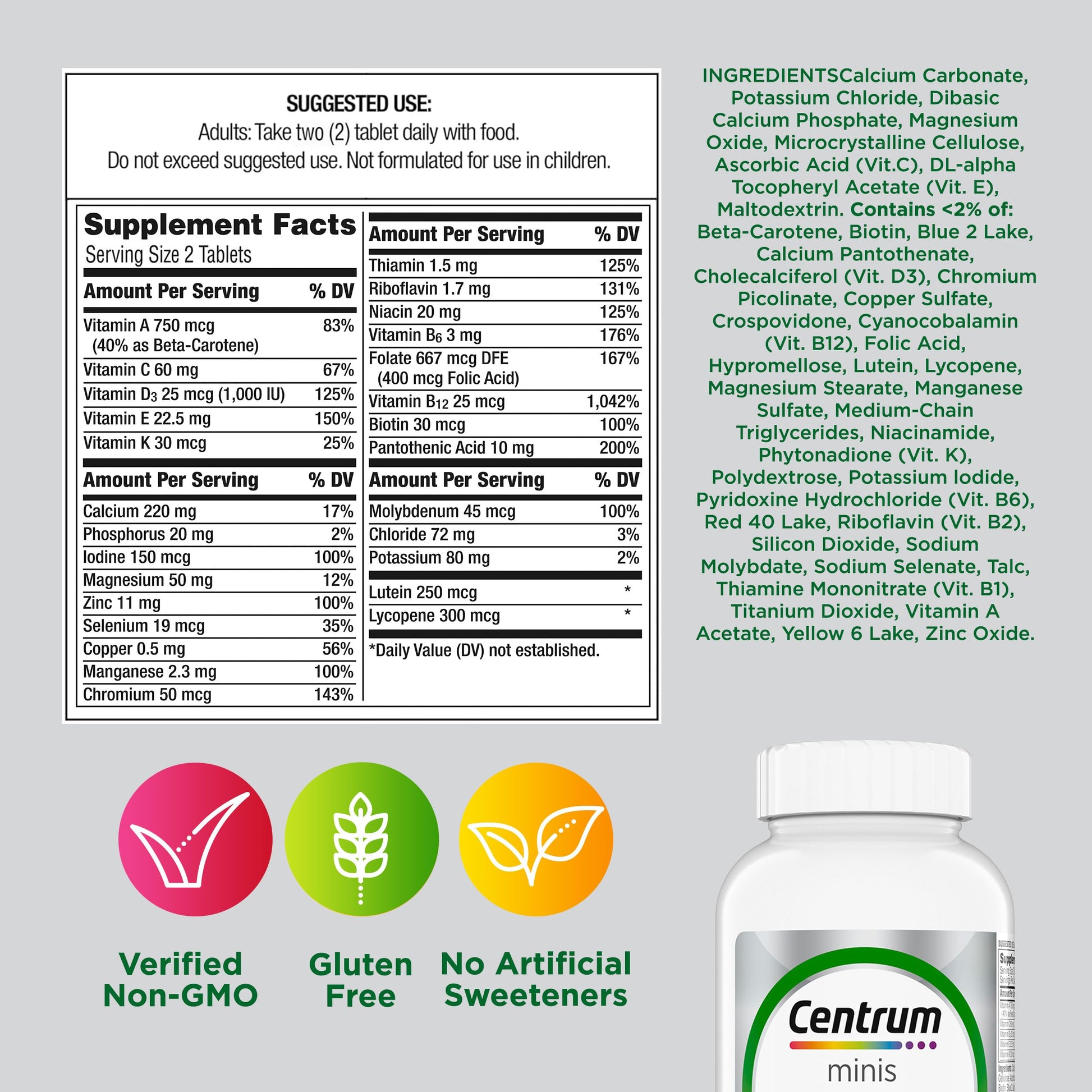 Centrum Minis Silver Multivitamin for Adults 50 Plus, Multimineral Supplement, Vitamin D3, B-Vitamins, Gluten Free, Non-GMO Ingredients Centrum buy supplements canada