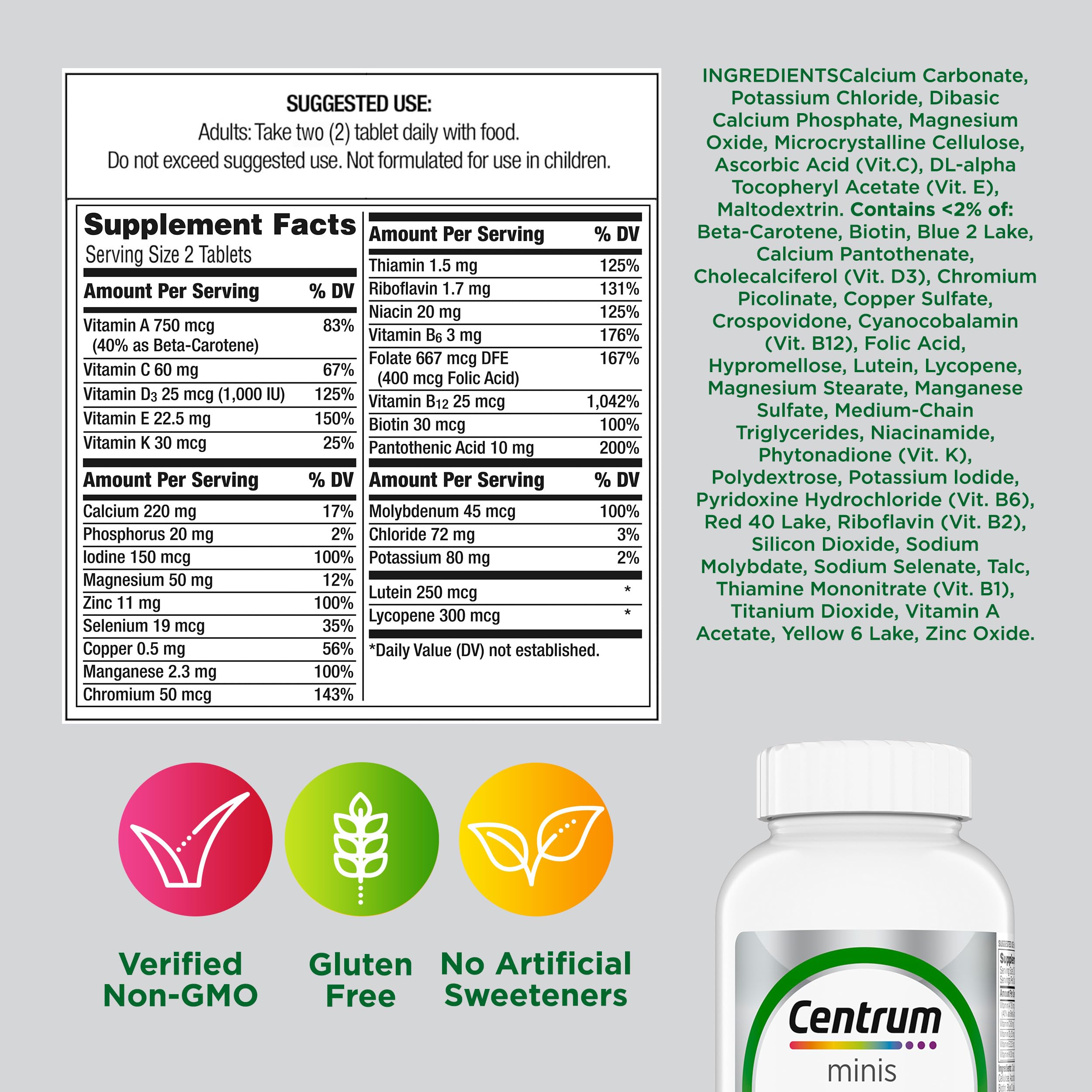 Centrum Minis Silver Multivitamin for Adults 50 Plus, Multimineral Supplement, Vitamin D3, B-Vitamins, Gluten Free, Non-GMO Ingredients Centrum buy supplements canada