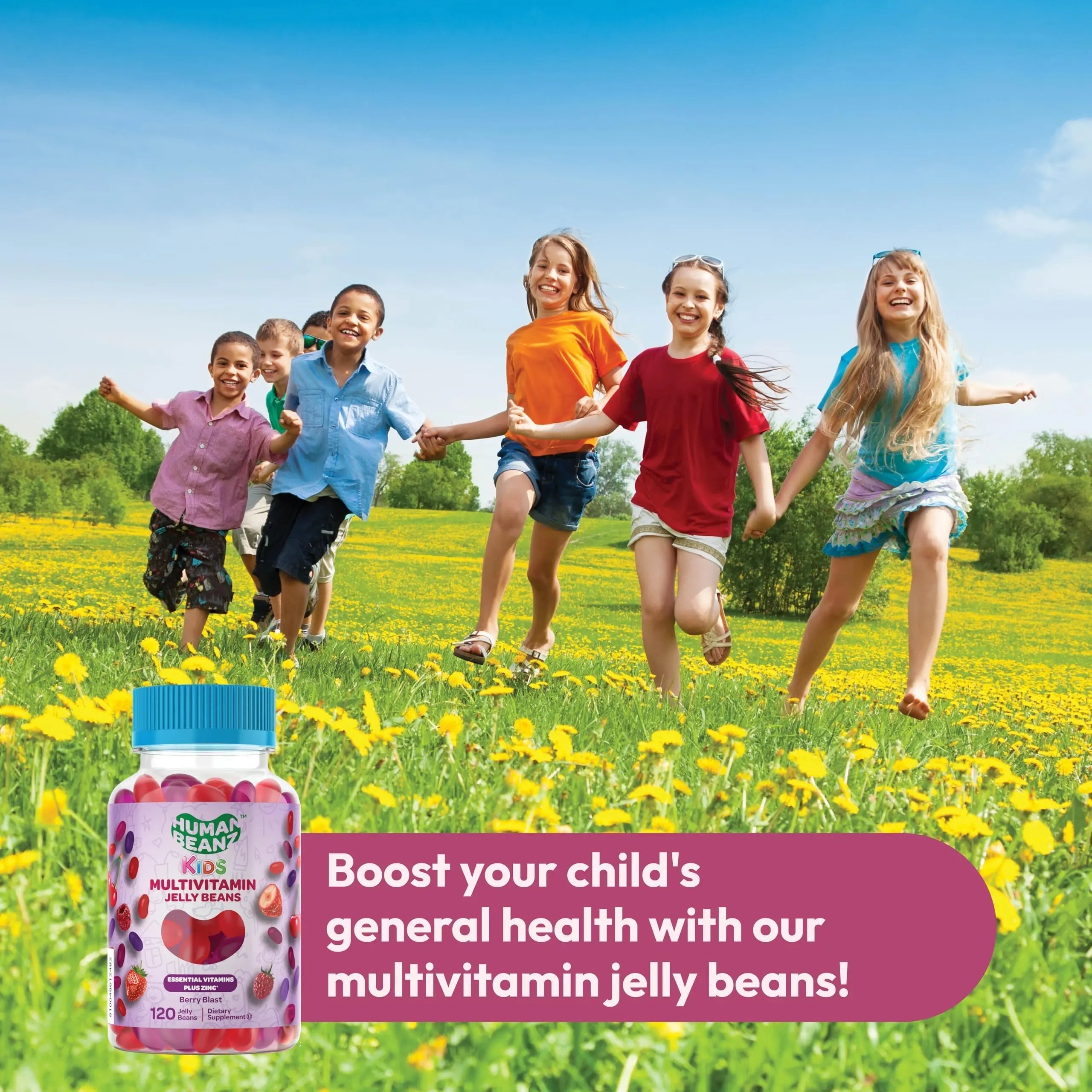 Human Beanz Multivitamin Jelly Bean Gummies with Zinc for Kids, Immune Support Dietary Supplements, Vegetarian, 120 Berry Blast Jelly Beans, Kosher Human Beanz buy supplements canada