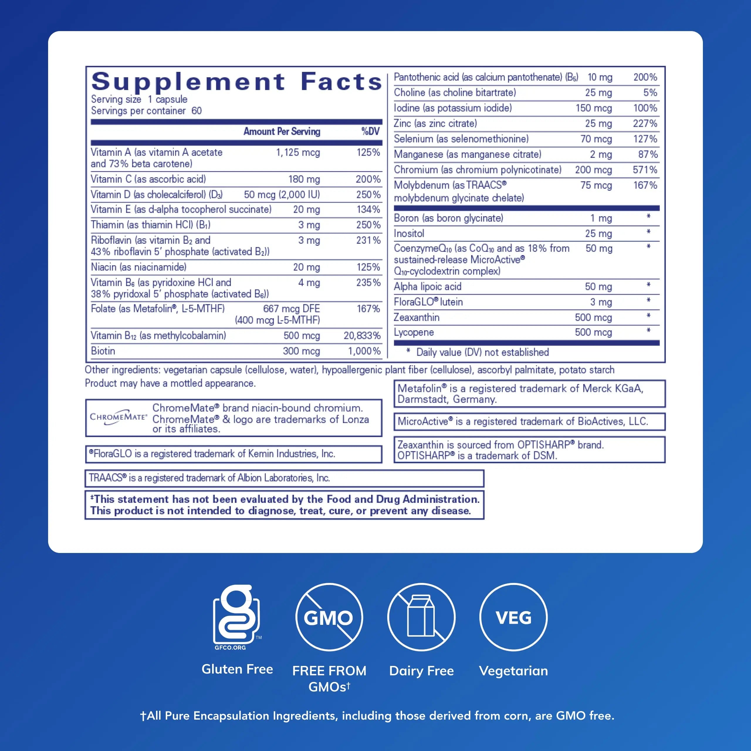 Pure Encapsulations O.N.E. Multivitamin - Once Daily Multivitamin with Antioxidant Complex Metafolin, CoQ10, and Lutein to Support Vision, Cognitive Function, and Cellular Health* - 60 Capsules Pure Encapsulations buy supplements canada