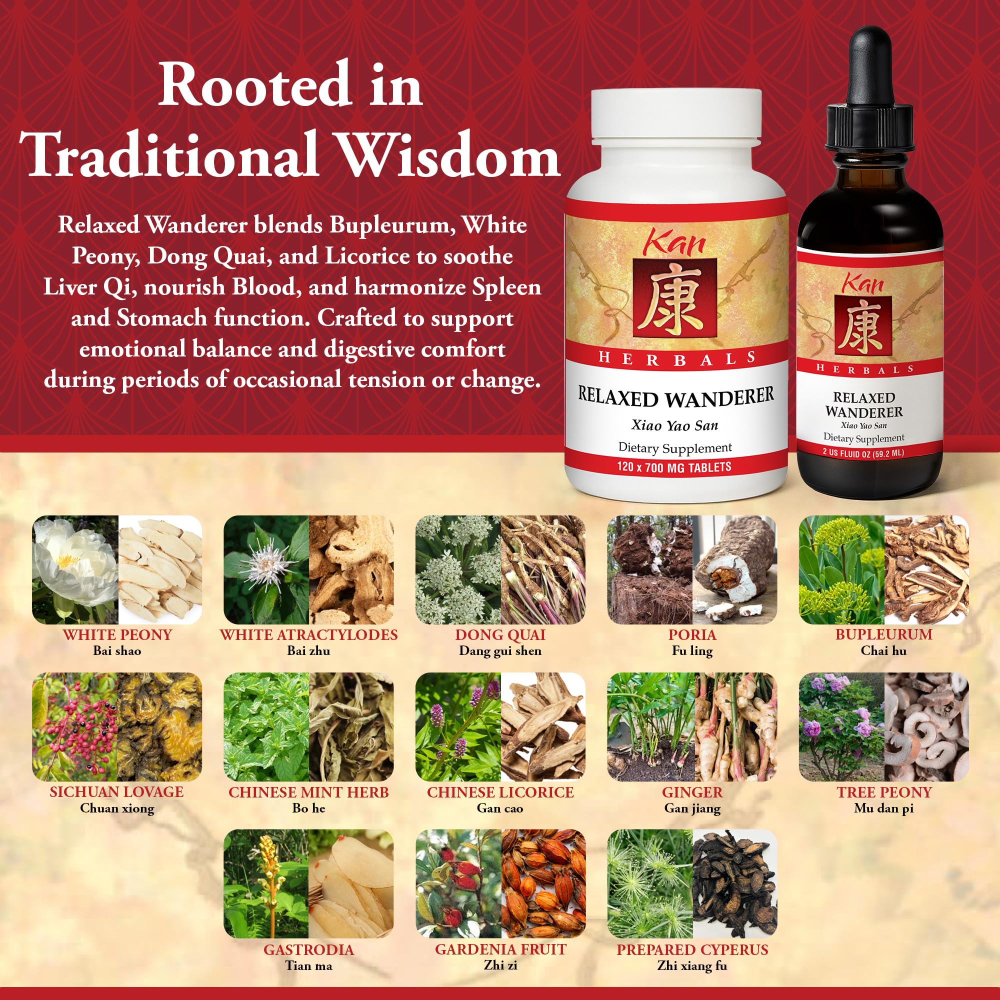 Kan Herbs Company Relaxed Wanderer – Traditional Chinese Herbal Formula to Support Mood, Digestion, and Menstrual Balance, Nourishes Blood, Eases Occasional Tension and Fatigue, 120 Tablets Kan Herb buy supplements canada