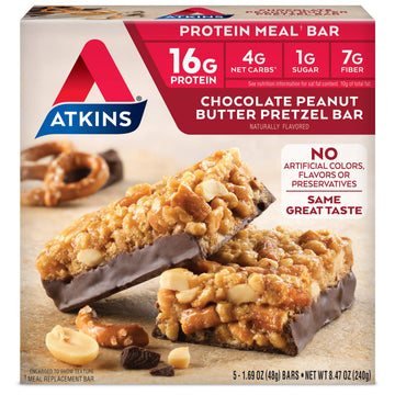 Atkins Chocolate Peanut Butter Pretzel Protein Meal Bar, High Fiber, 16g Protein, 1g Sugar Atkins buy supplements canada