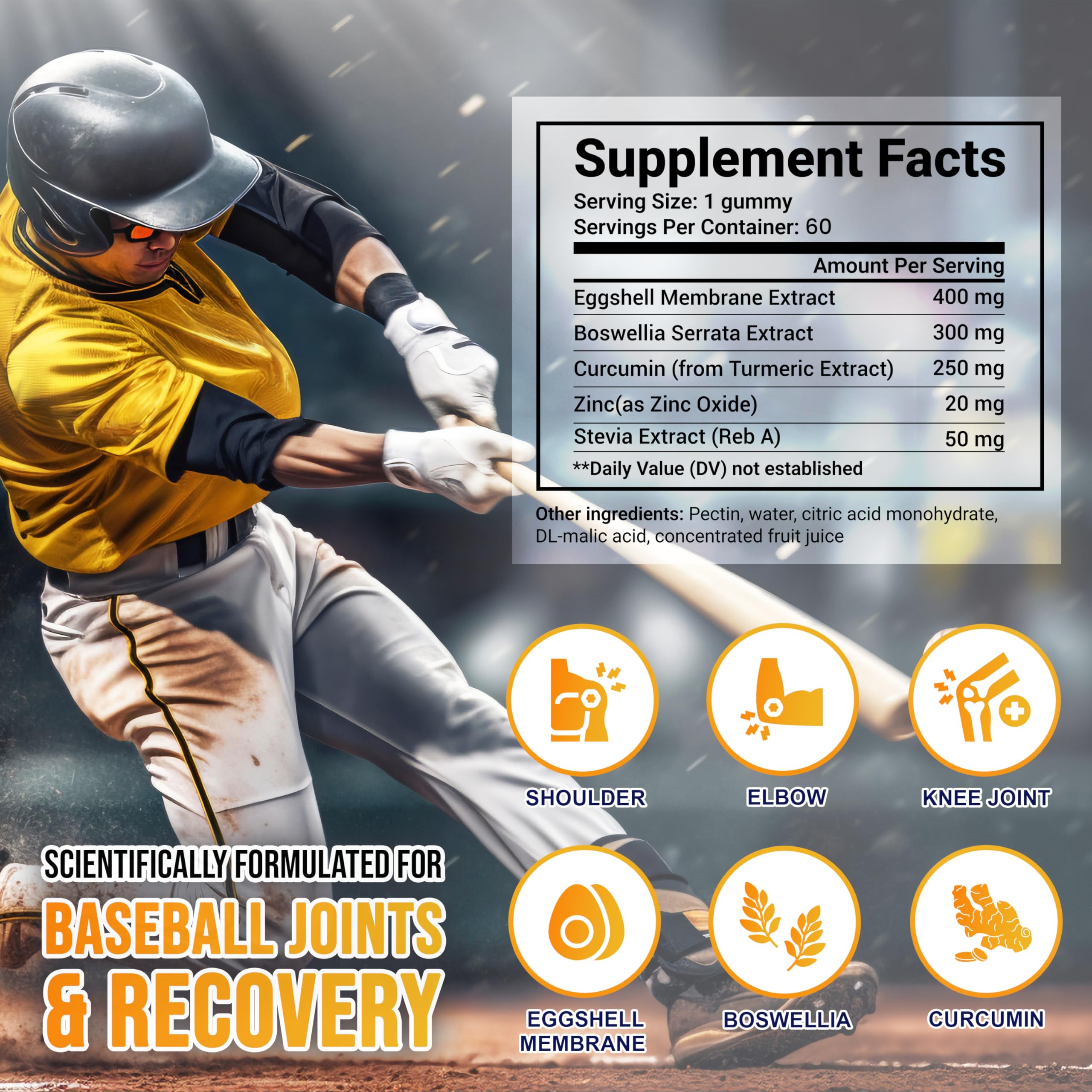 MYRELI Eggshell Membrane 400mg, Boswellia 300mg, Curcumin 250mg & Zinc 20mg Gummies - Baseball Athlete Joint Support, Flexibility, Recovery, Antioxidant, Energy, Endurance - Vegan, Non-GMO, 60 Gummies MYRELI buy supplements canada