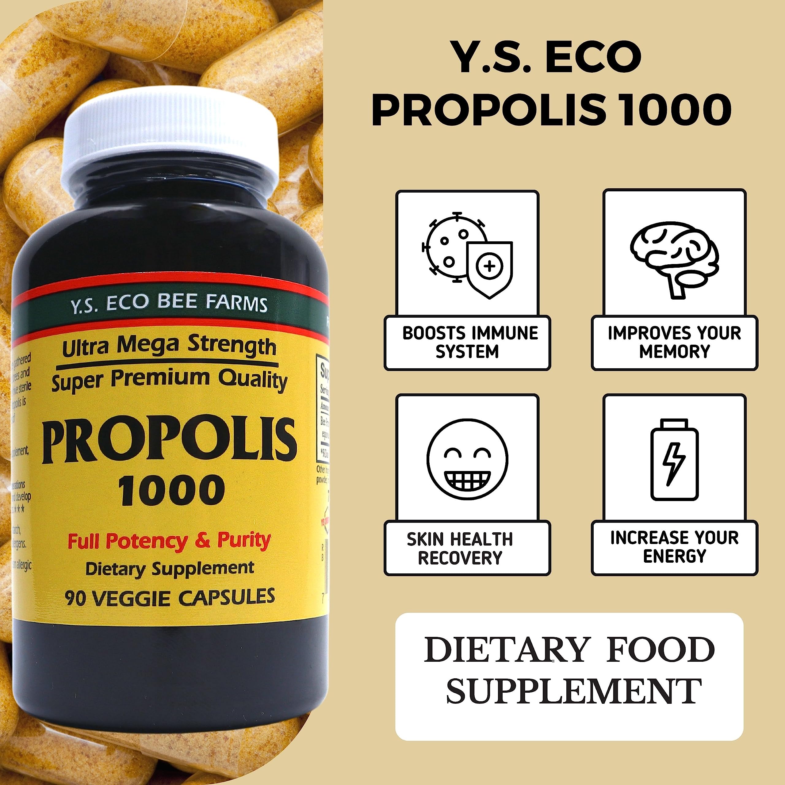 Y.S. Organic Bee Farms Propolis-Raw Unprocessed 1000mg - Your Gateway to Wellness - 90 Capsules with Bonus worldwidenutrition Multi Purpose Key Chain Worldwide Nutrition buy supplements canada