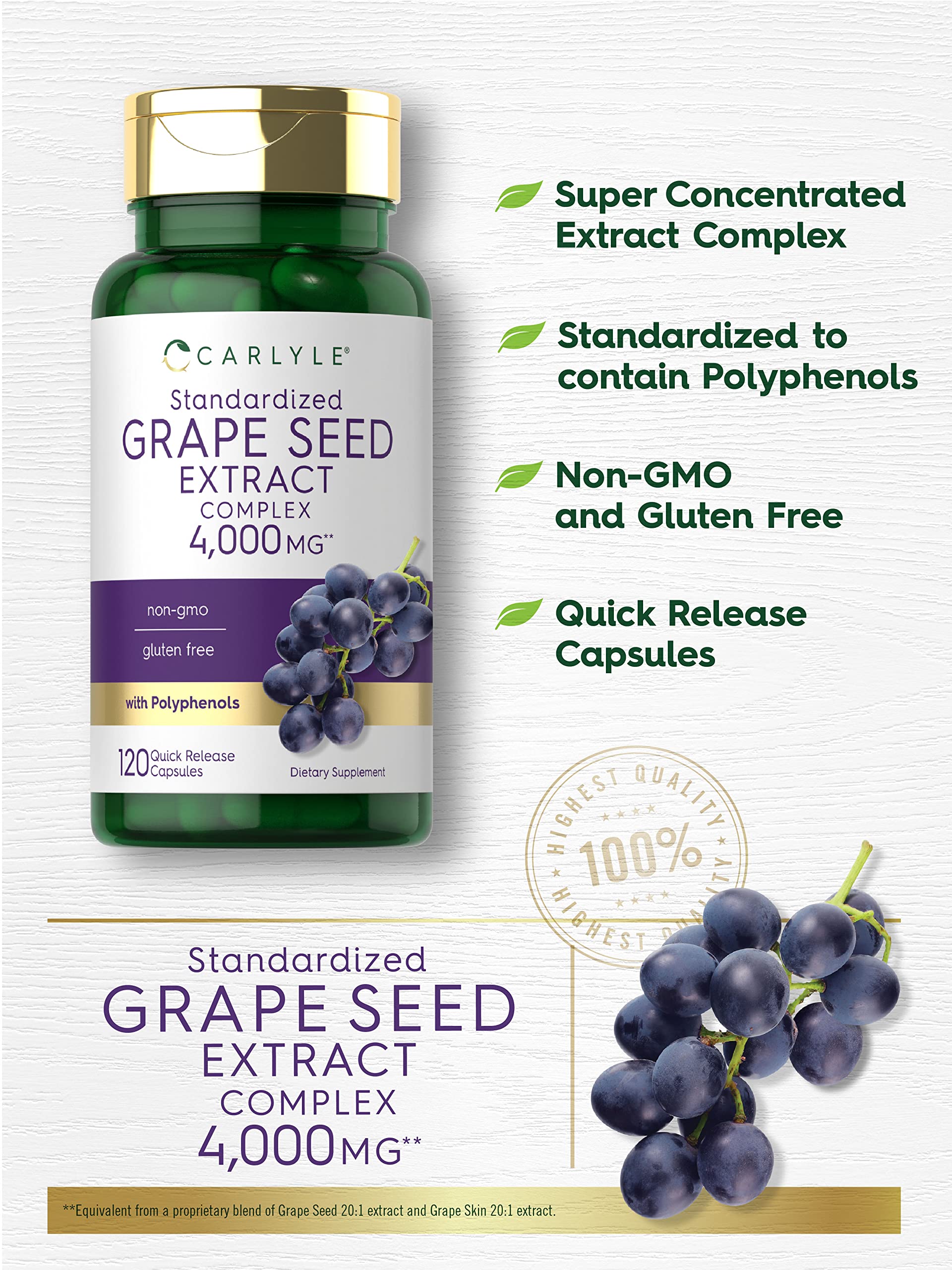 Carlyle Grape Seed Extract 4,000mg | 120 Quick Release Capsules | Standardized Extract Carlyle buy supplements canada