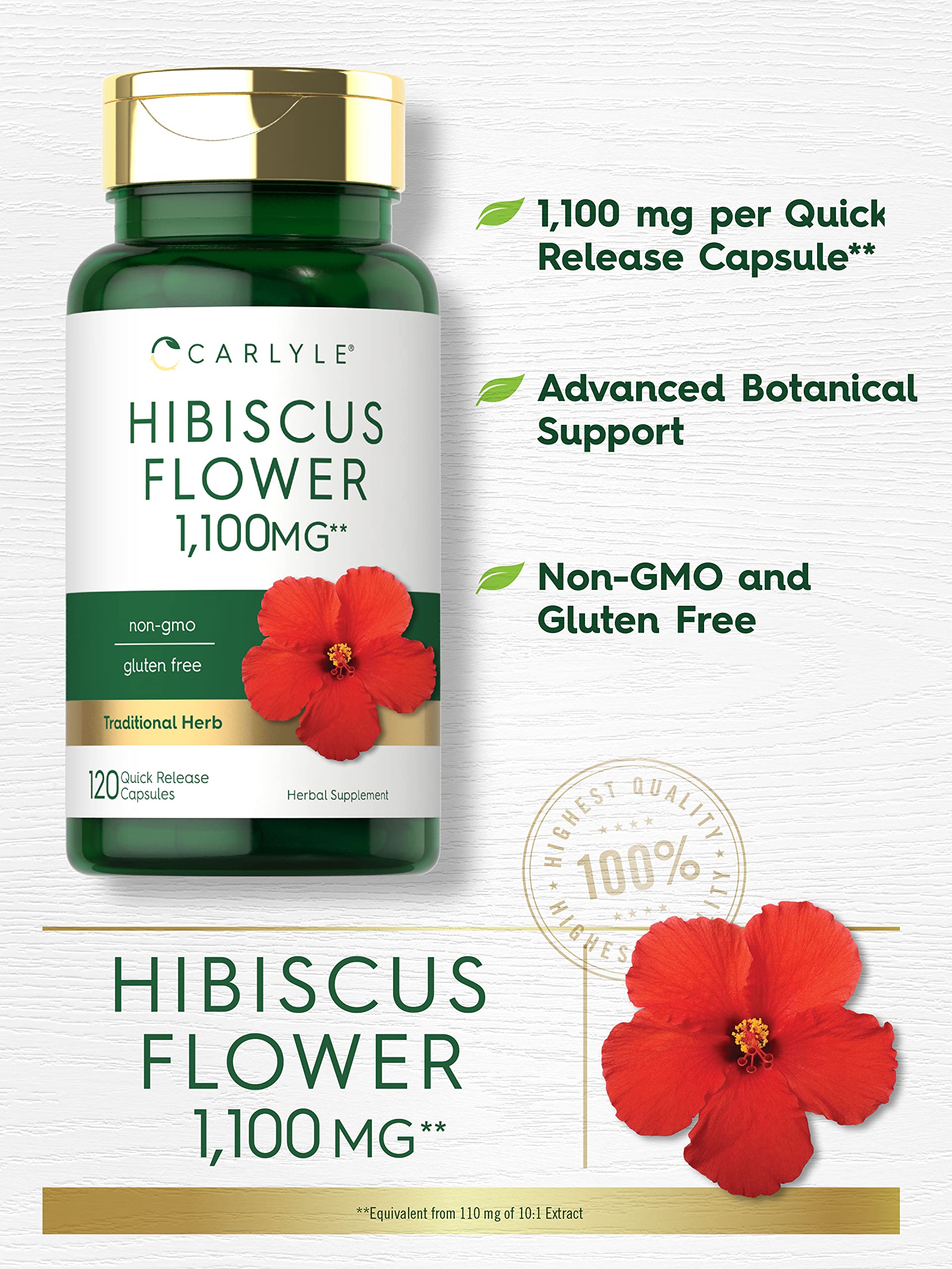Hibiscus Flower Extract 1100 mg | 120 Capsules | Non-GMO, Gluten Free Supplement Carlyle buy supplements canada