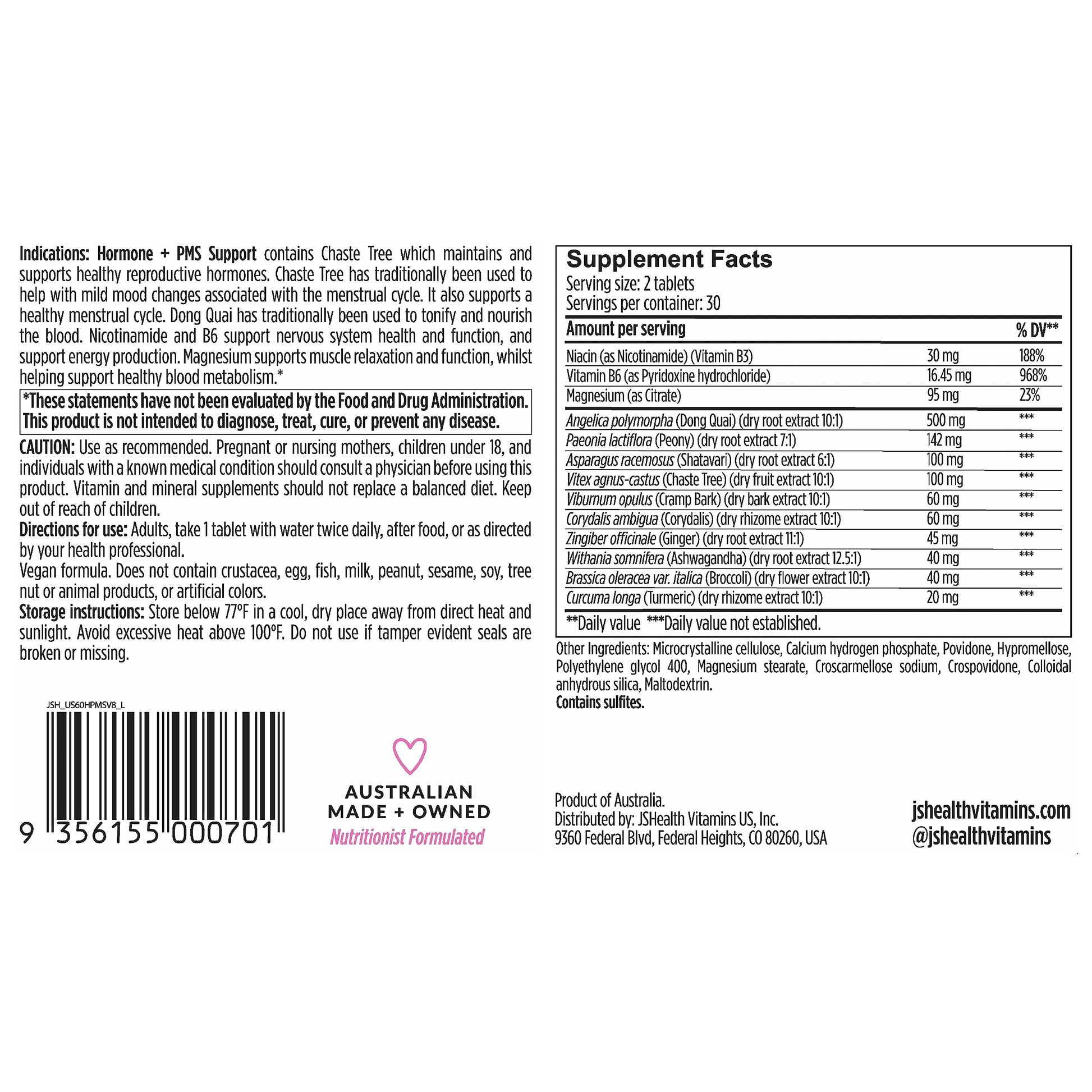 JSHealth Vitamins Hormone Balance for Women and PMS Support Supplement - Premenstrual Symptom Relief with Vitamins B3, B6 & Magnesium (60) JSHealth buy supplements canada