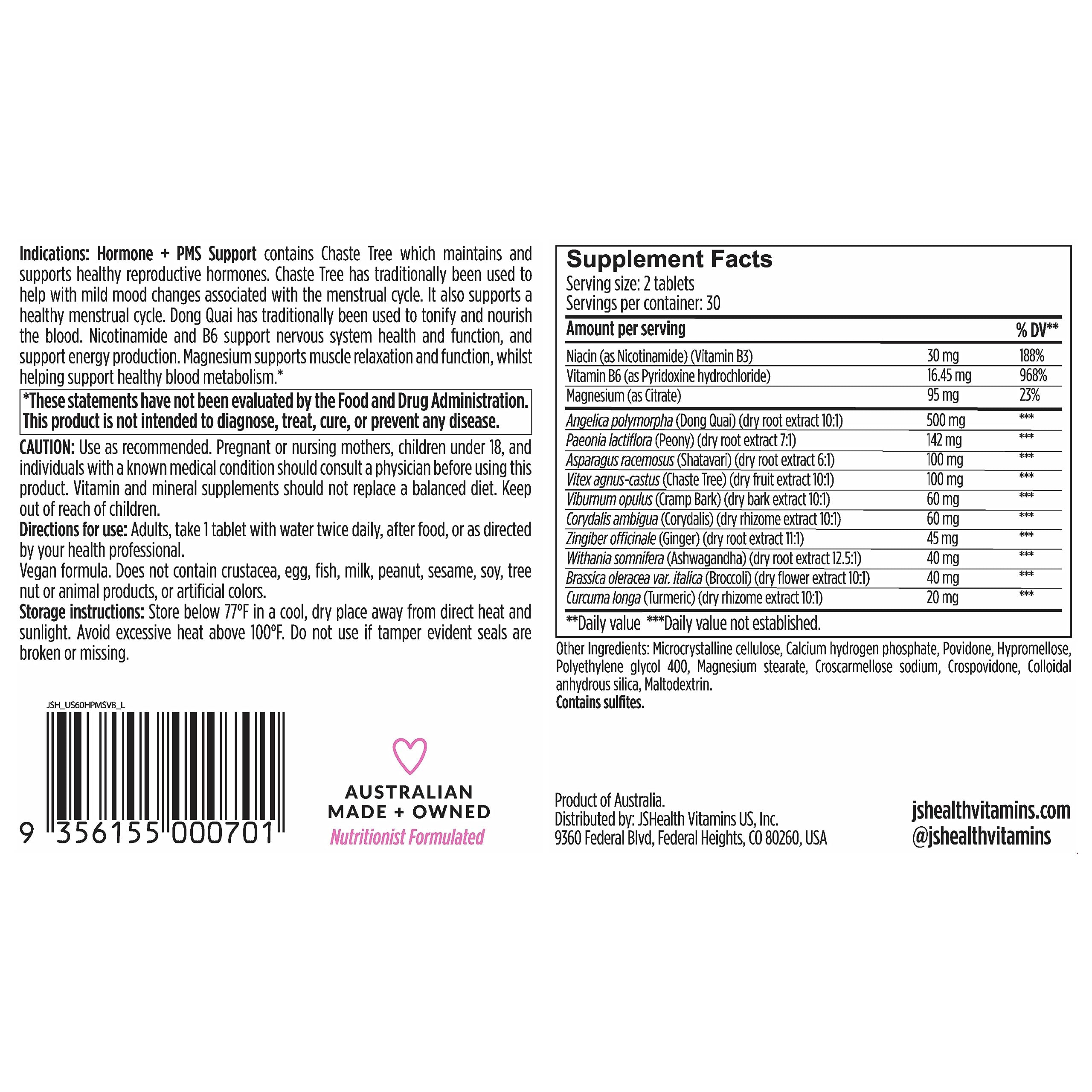 JSHealth Vitamins Hormone Balance for Women and PMS Support Supplement - Premenstrual Symptom Relief with Vitamins B3, B6 & Magnesium (60) JSHealth buy supplements canada