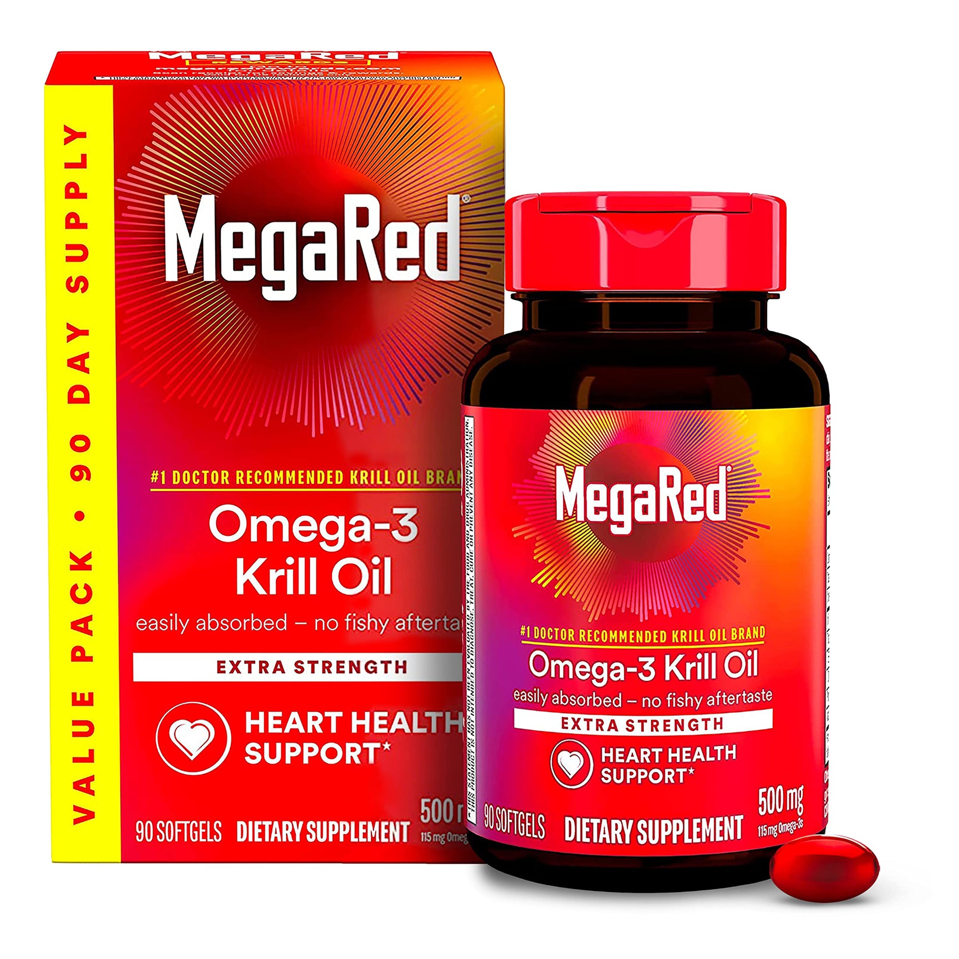 MegaRed Antarctic Krill Oil 500mg Omega 3 Fatty Acid Supplement, Extra Strength EPA & DHA Krill Oil Softgels (90cnt Box), Astaxanthin MegaRed buy supplements canada