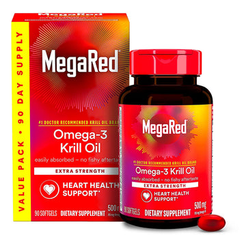 MegaRed Antarctic Krill Oil 500mg Omega 3 Fatty Acid Supplement, Extra Strength EPA & DHA Krill Oil Softgels (90cnt Box), Astaxanthin MegaRed buy supplements canada