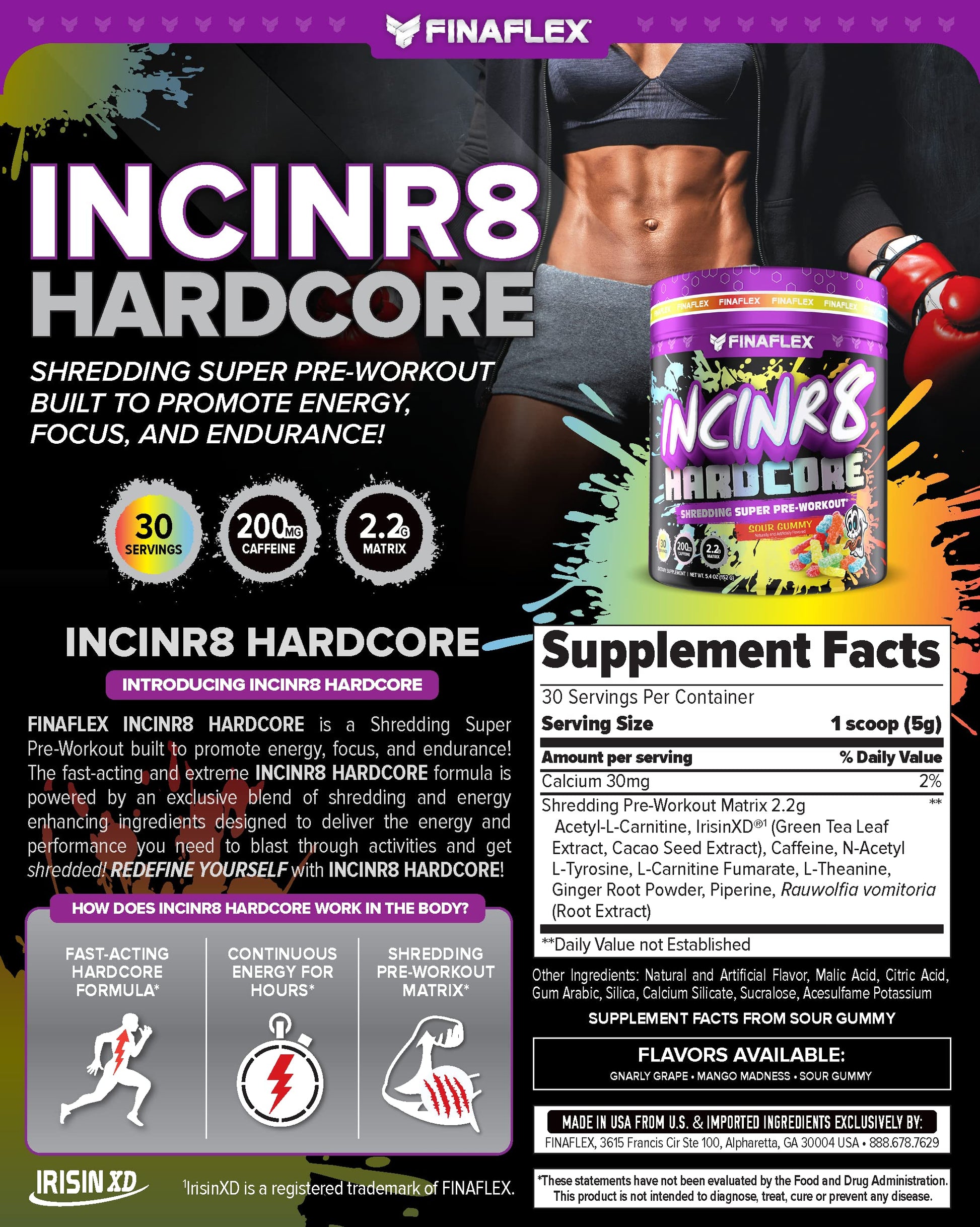 FINAFLEX INCINR8 Hardcore, Sour Gummy - 5.4 oz (30 Servings) - Energy, Focus & Endurance FINAFLEX buy supplements canada