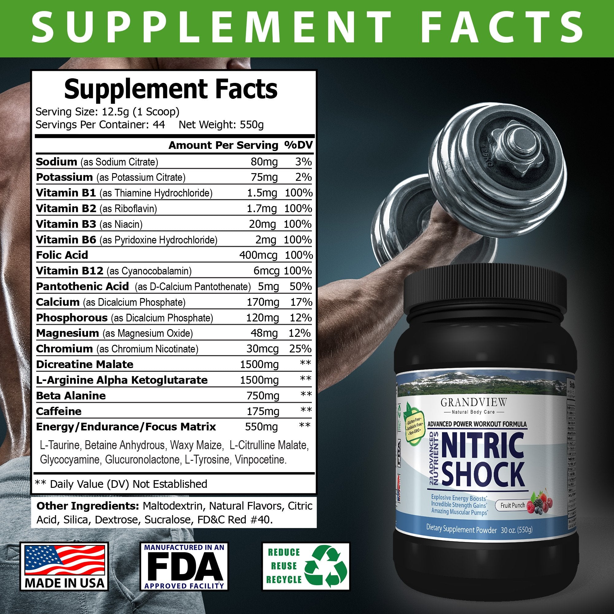 N Shock- Pre Workout Powder, x10 Strength, 44 Servings, (Fruit Punch) Boost Energy Grandview Natural Body Care buy supplements canada