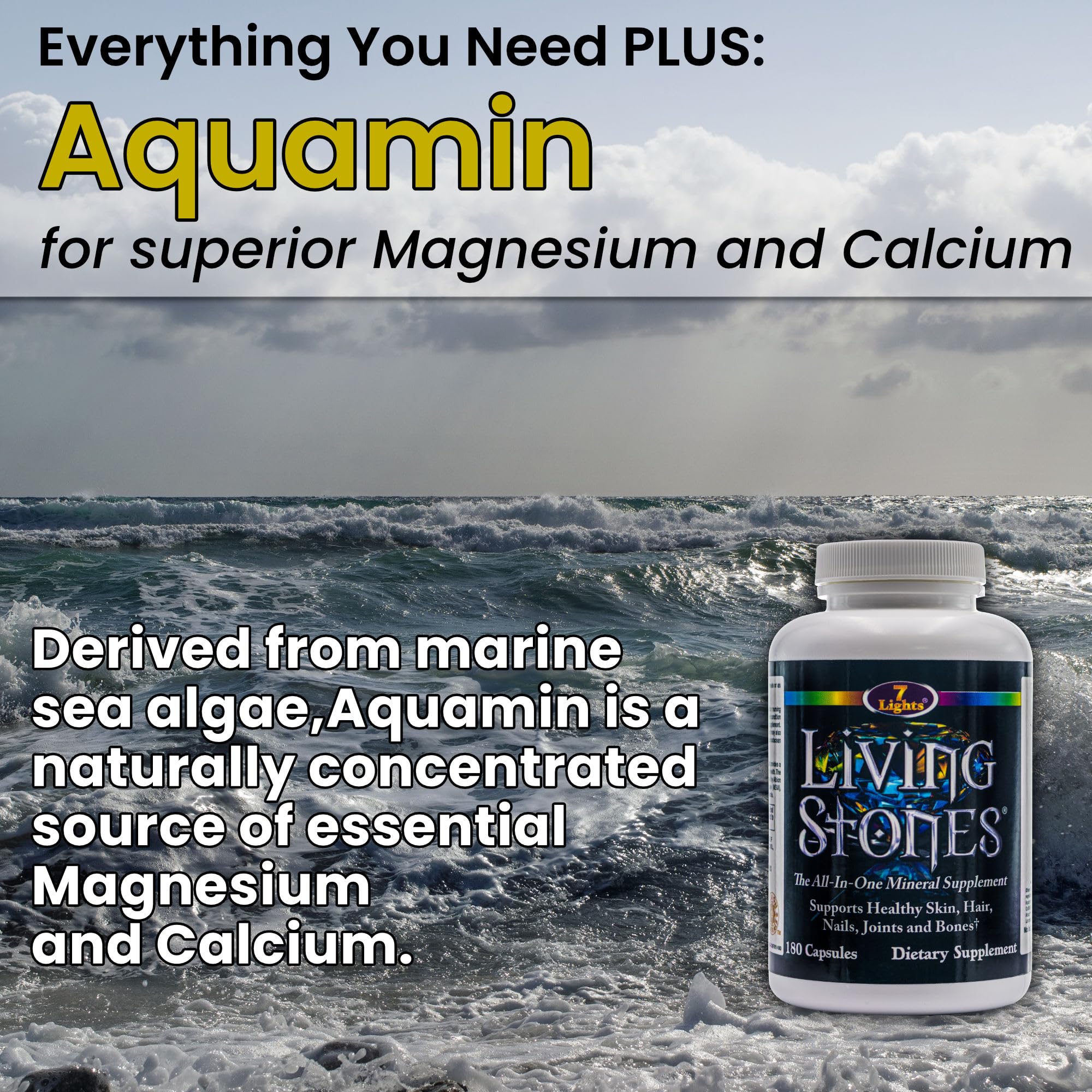 Living Stones, Complete Mineral Supplement with Zinc, Calcium, Magnesium, Selenium, Trace Minerals, No Added Iron, with MSM (Organic Sulfur) and Shilajit, Premium Absorption (30-Day Supply - 180 Caps) 7 Lights buy supplements canada