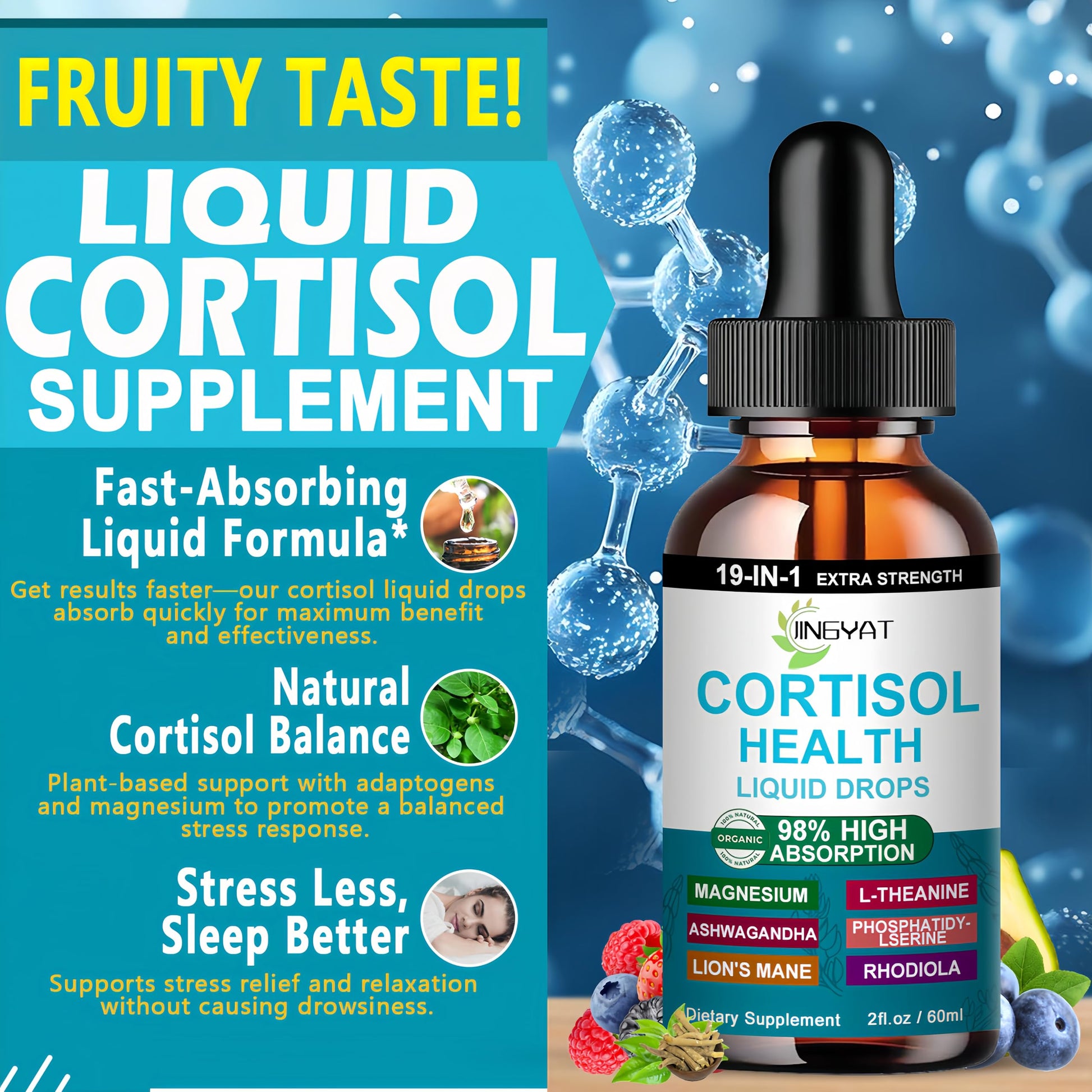 Cortisol Supplements for Women,19-in-1 Cortisol Supplement Liquid Drops w/Magnesium,L-Theanine,Ashwagandha,Omega-3, High Absorption Hormone Balanced for Women Drops - Sleep Focus Mood, Non-GMO JINGYAT buy supplements canada