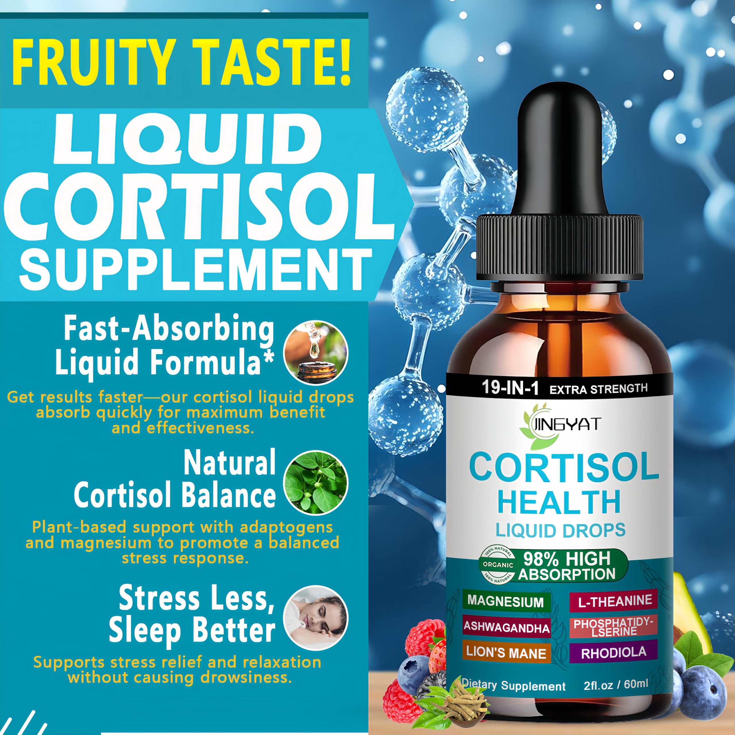 Cortisol Supplements for Women,19-in-1 Cortisol Supplement Liquid Drops w/Magnesium,L-Theanine,Ashwagandha,Omega-3, High Absorption Hormone Balanced for Women Drops - Sleep Focus Mood, Non-GMO JINGYAT buy supplements canada