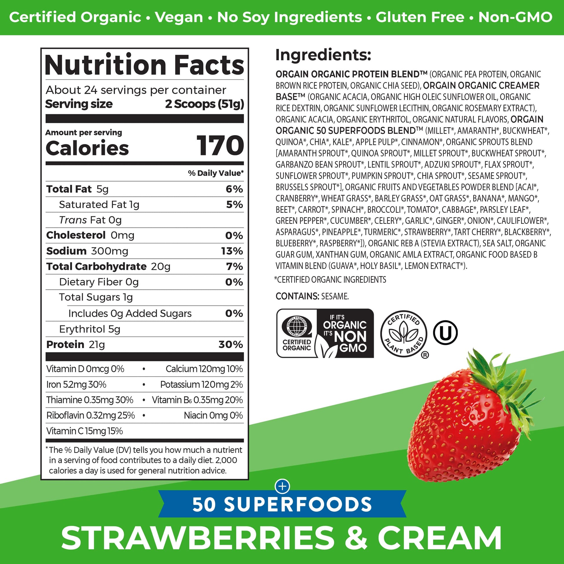 Orgain Organic Vegan Protein Powder + 50 Superfoods, Strawberries and Cream Orgain buy supplements canada
