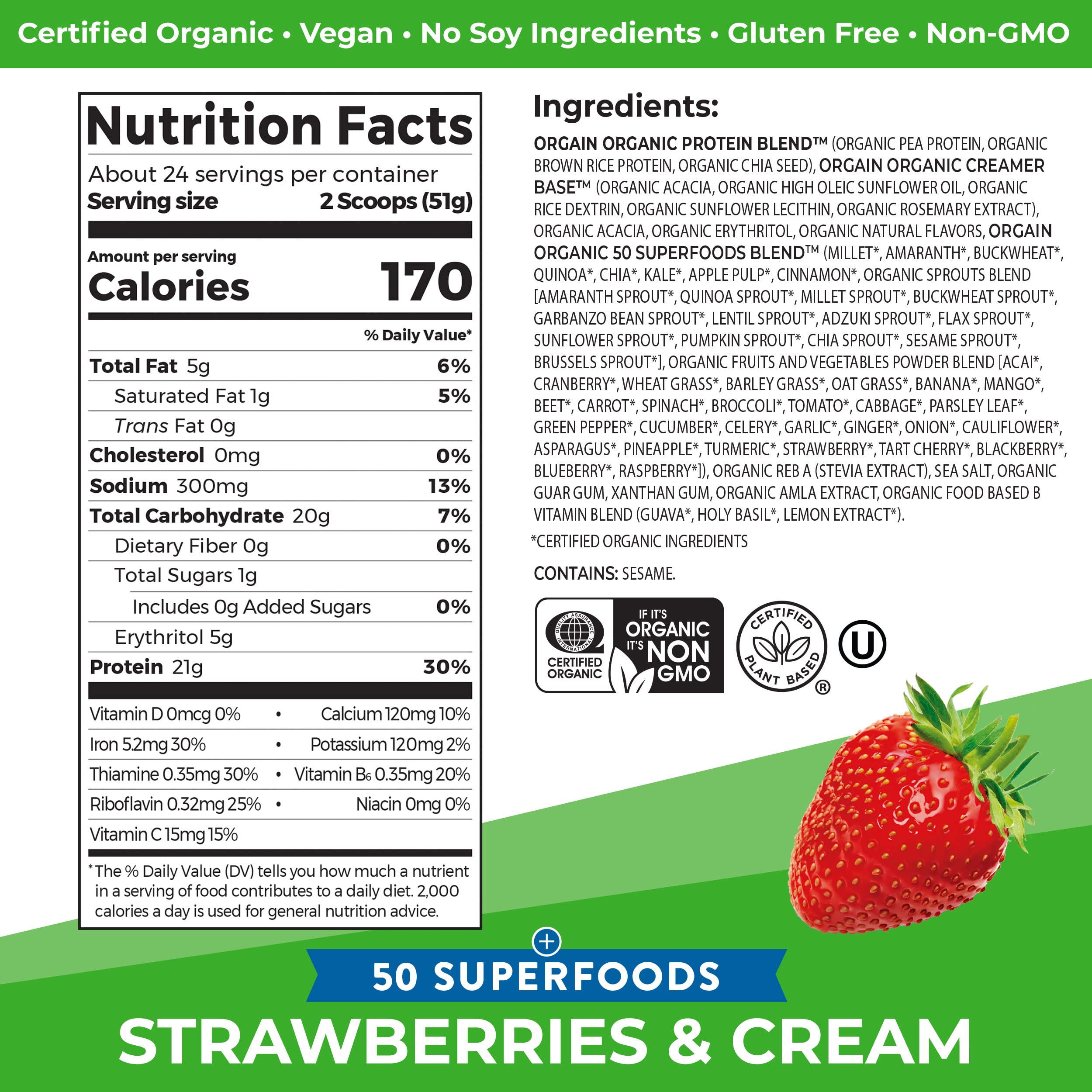 Orgain Organic Vegan Protein Powder + 50 Superfoods, Strawberries and Cream Orgain buy supplements canada
