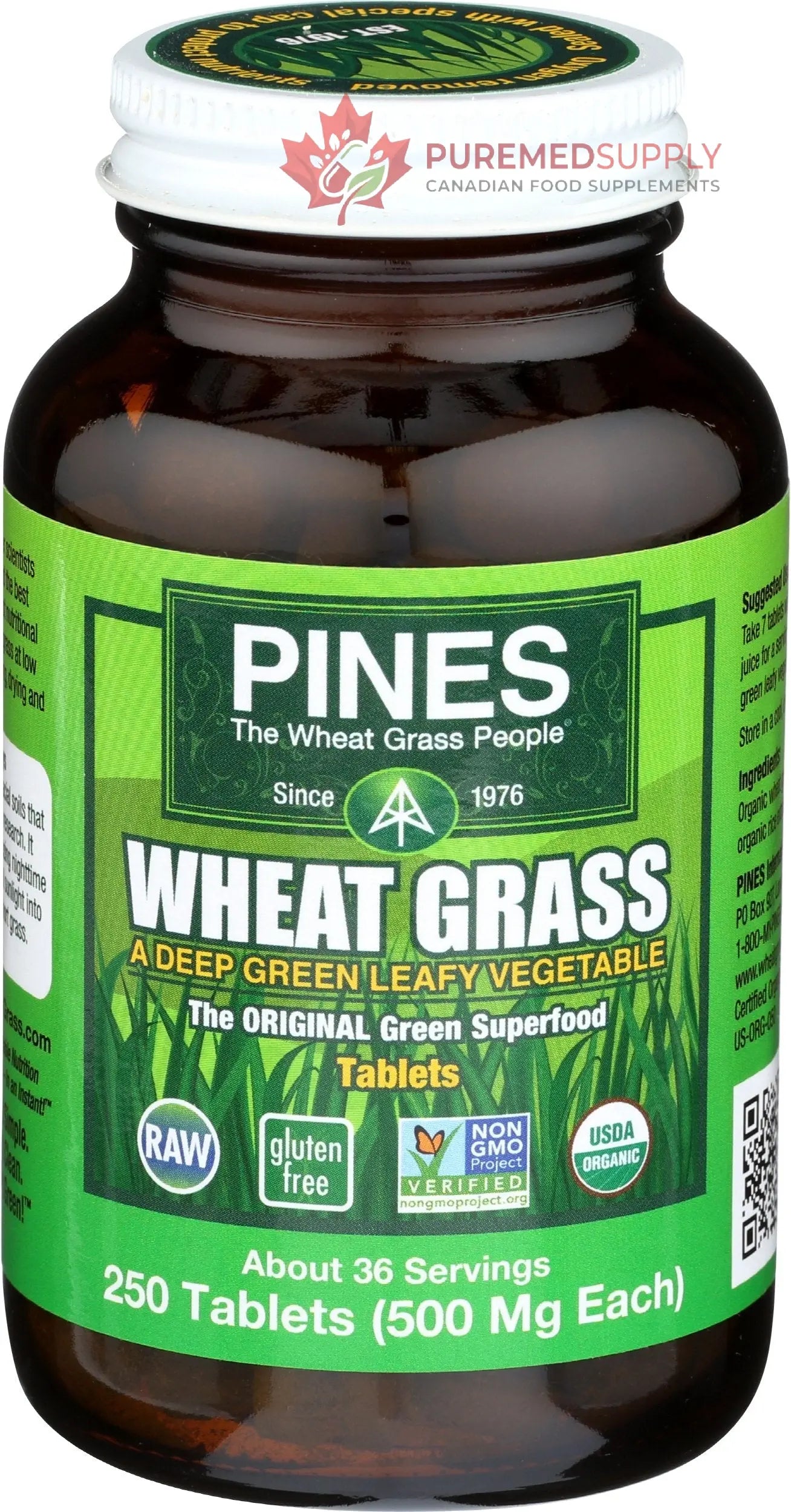 PINES Organic Wheat Grass, 250 Count Tablets | PINES Wheat Grass as featured in the new blockbuster film, Ocean's 8! Pines buy supplements canada