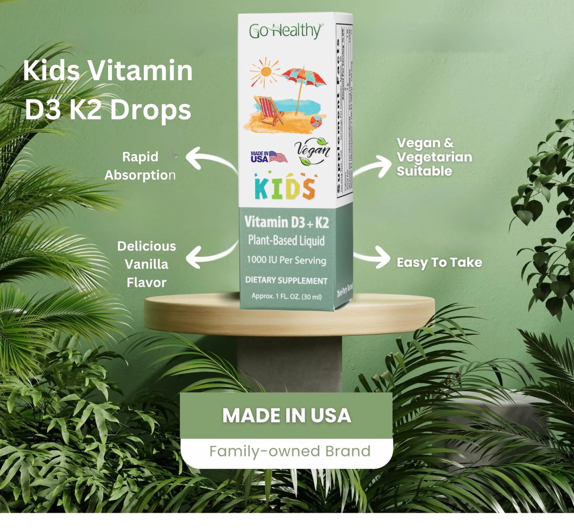 Go Healthy Kids Vitamins D3 K2 (MK-7), Child Vitamin D, Liquid Vegan D3 K2 Drops for Kids Go Healthy Natural buy supplements canada
