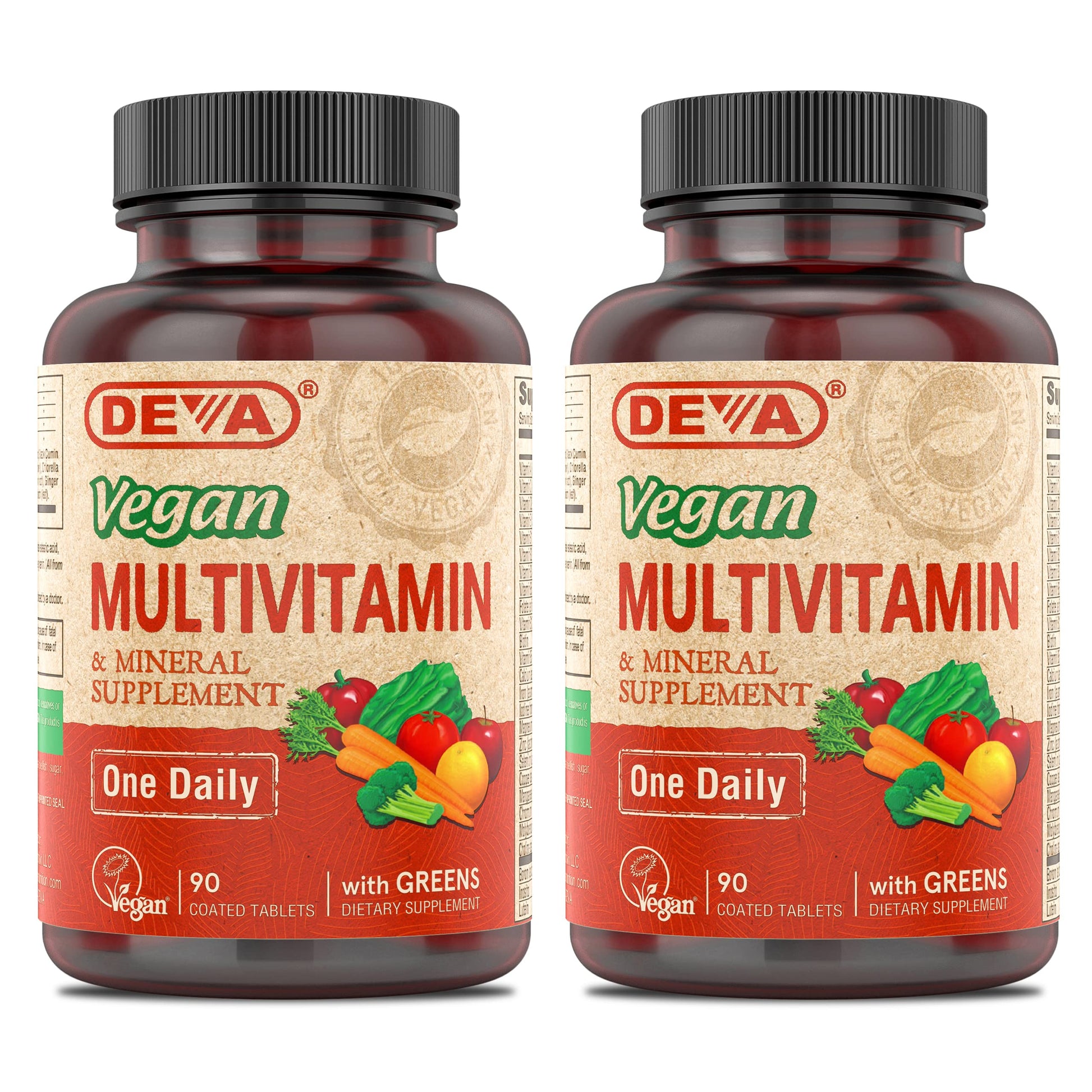 DEVA Vegan Multivitamin & Mineral Supplement with Iron 2-Pack, Spirulina, Chlorella, Ashwagandha, Broccoli & More, 90 Coated Tablets Each DEVA buy supplements canada