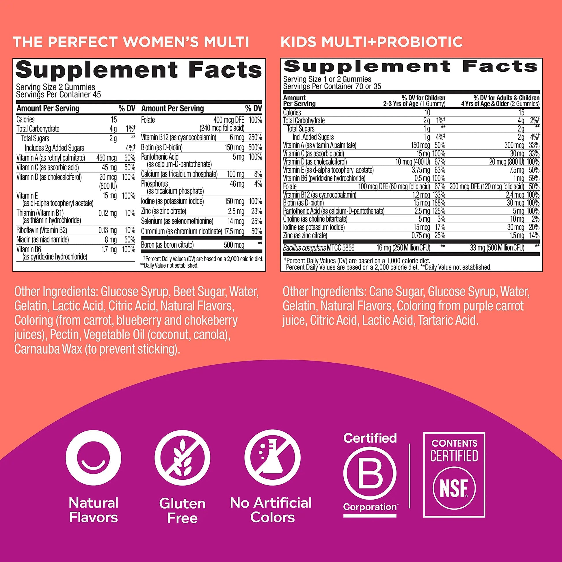 OLLY Gift, Family 2 Pack: Women's Multivitamin Gummy (90 Count), Kids Multivitamin + Probiotic Gummy (70 Count), Vitamins A, D, C, E, B, Chewable Supplement OLLY buy supplements canada