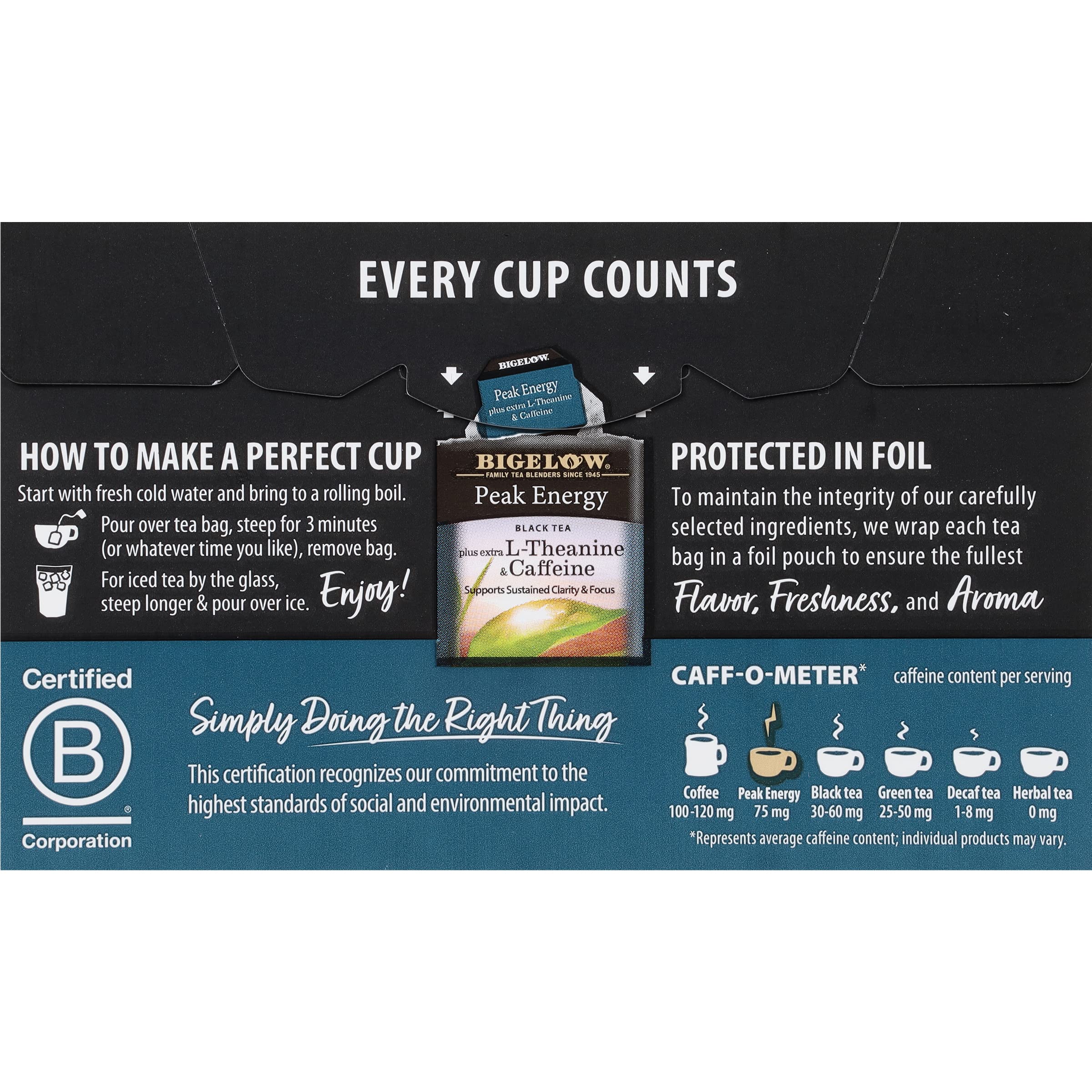 Bigelow Tea Peak Energy plus extra L-Theanine & Caffeine, 18 Count (Pack of 6), 108 Total Tea Bags Bigelow Tea buy supplements canada