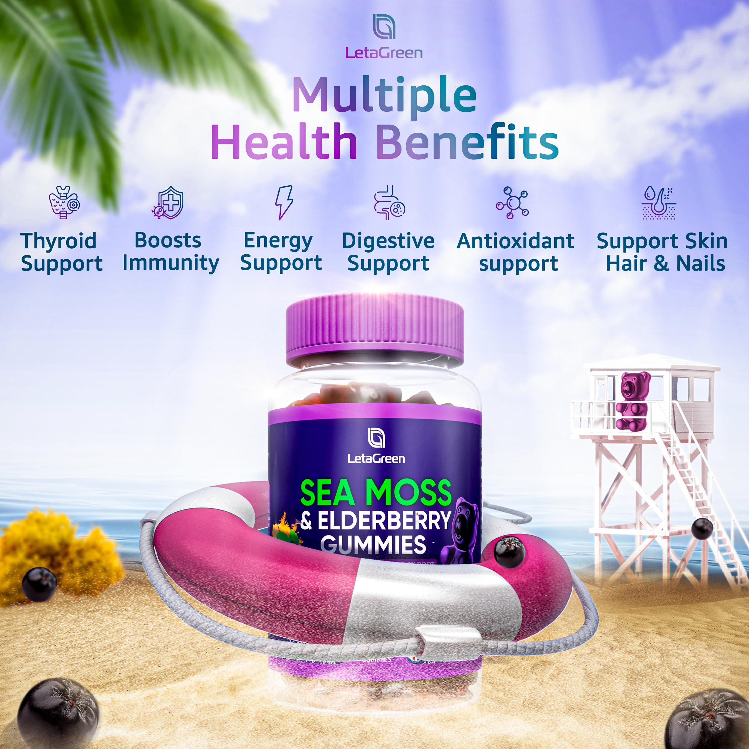 LetaGreen Irish Sea Moss Gummies - 60 Vegan Seamoss Gummies Bears LetaGreen buy supplements canada