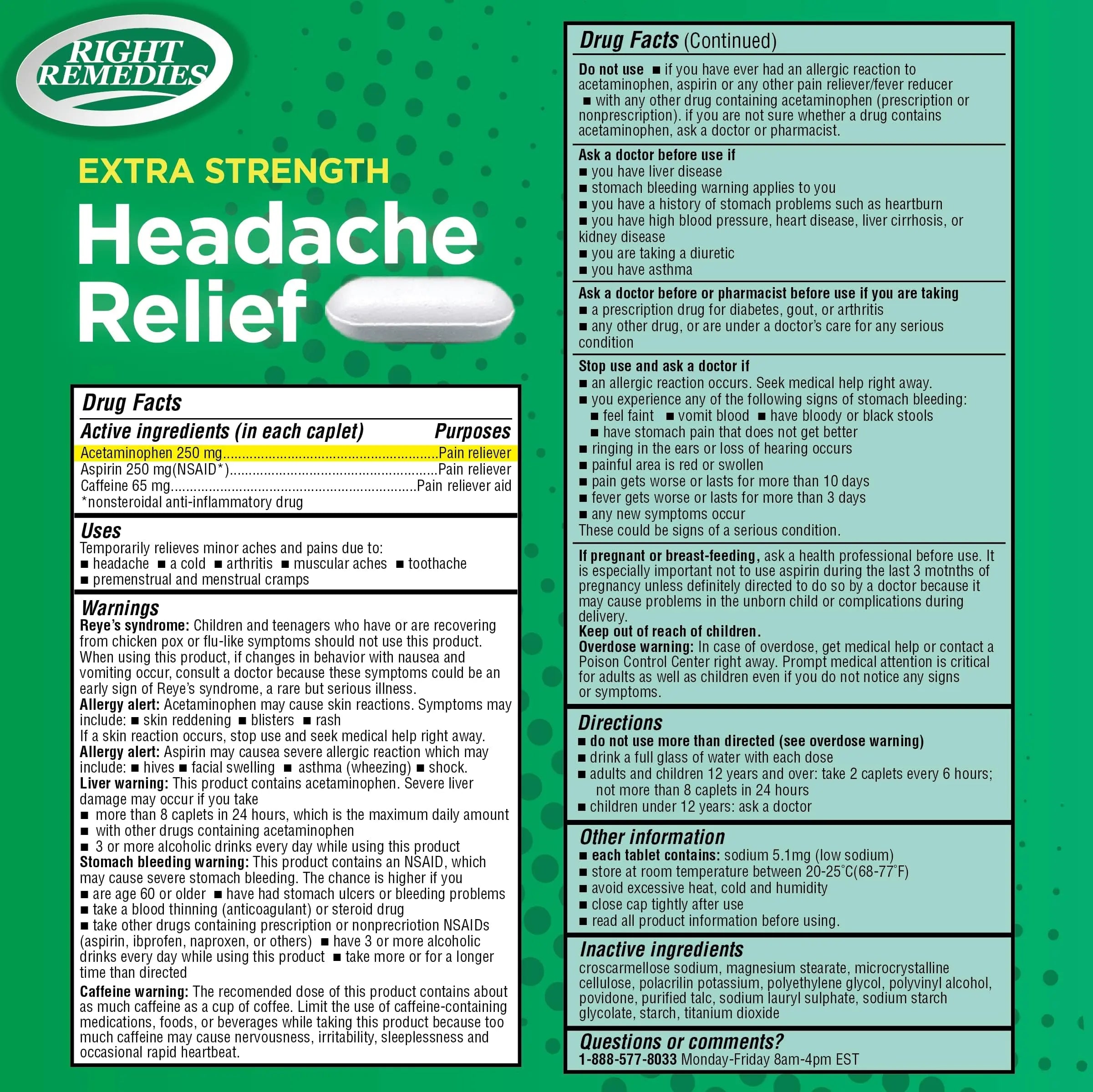 RIGHT REMEDIES Extra Strength Headache Relief with Acetaminophen, Aspirin (NSAID) & Caffeine, (300 caplets), Back & Body Pain Relief, Compare to The Active Ingredients in Excedrin® Extra Strength RIGHT REMEDIES buy supplements canada