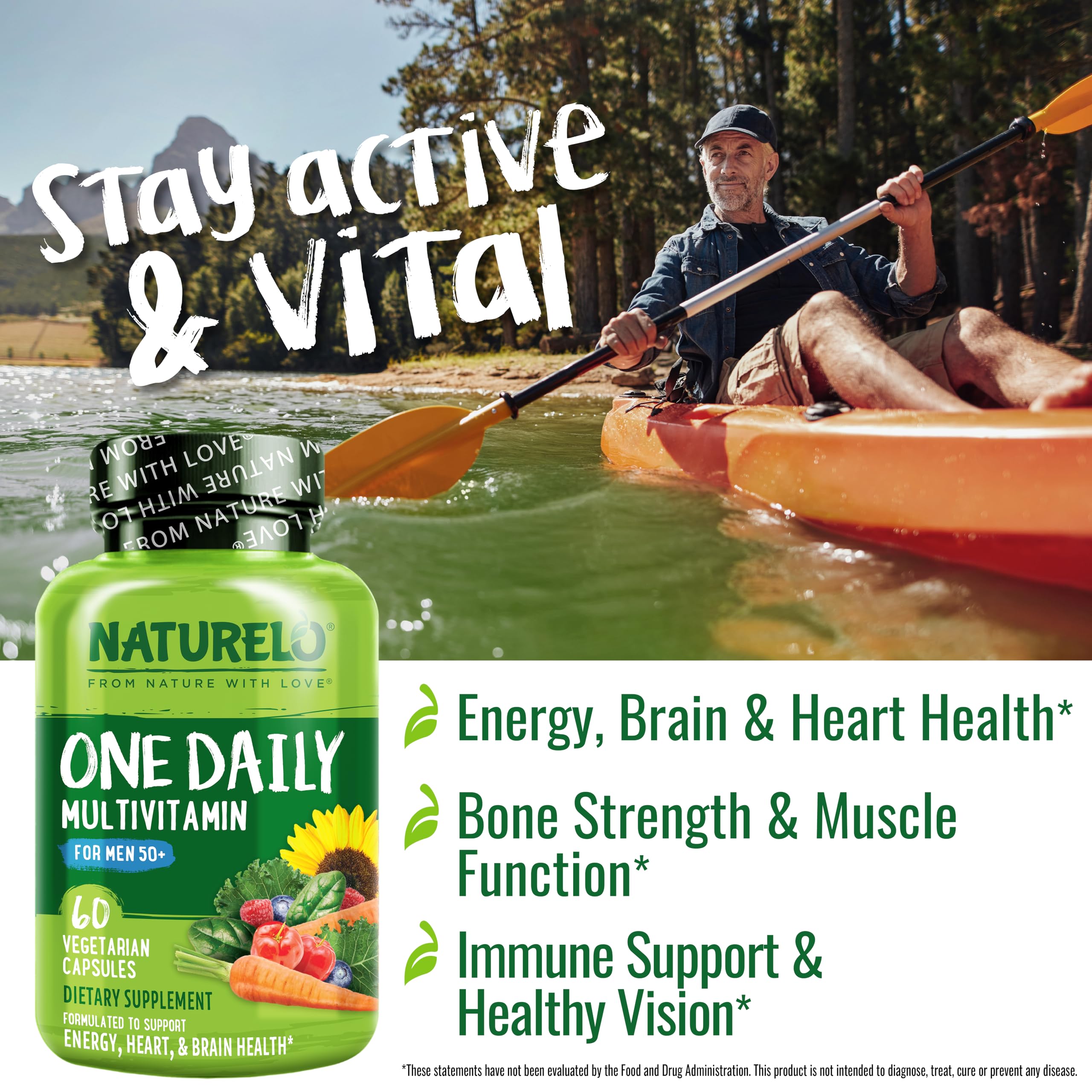 NATURELO Mens Multivitamins for Men 50+ - One Daily Multivitamin for Men with Vitamins, Minerals & Organic Whole Foods, Boost Energy & Health, Non-GMO, 60 Vegetarian Capsules NATURELO buy supplements canada