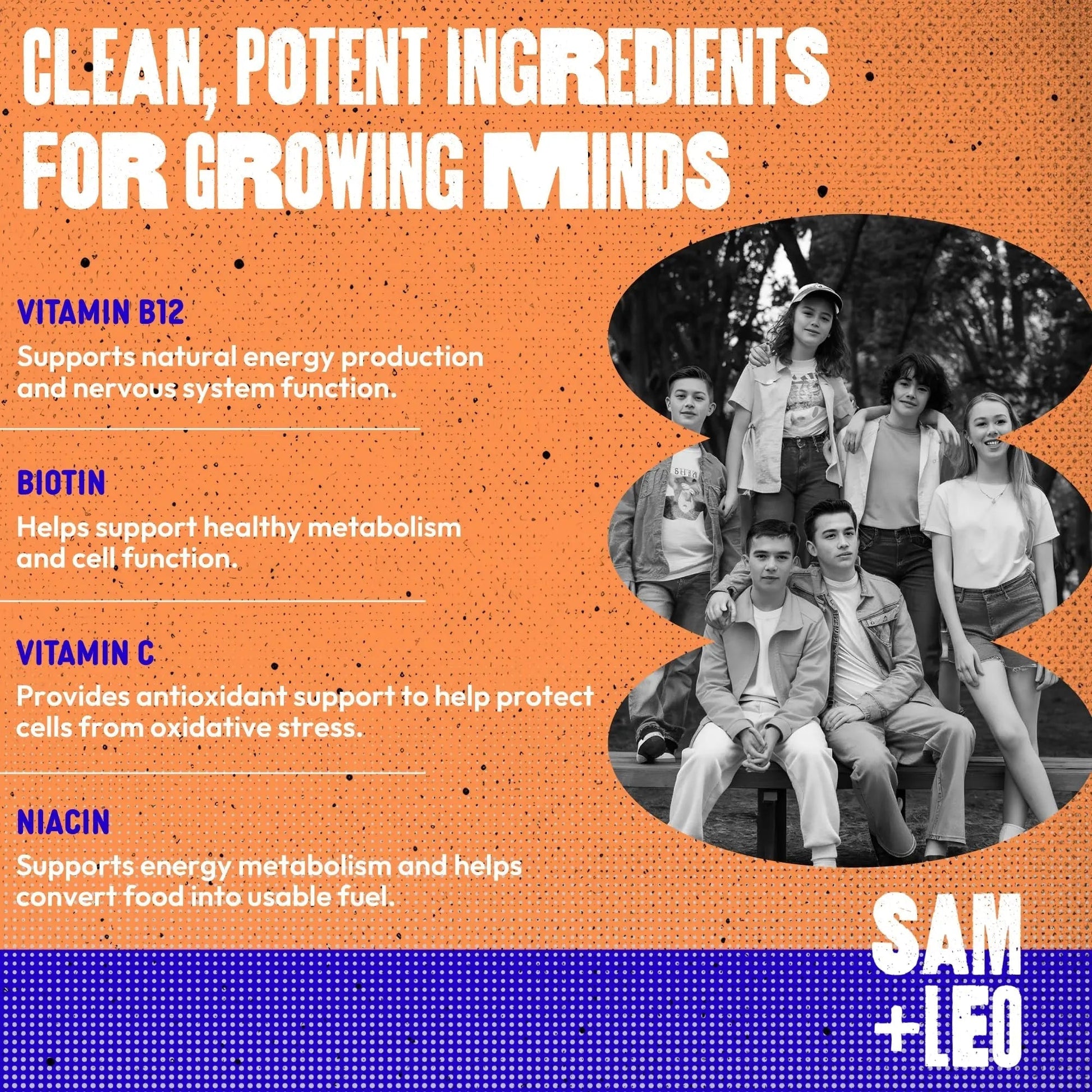 SAM+LEO Vitamin B Complex Gummies with Biotin for Kids & Teens - Caffeine-Free Focus & Energy Support Supplement Gummies | SAM+LEO buy supplements canada