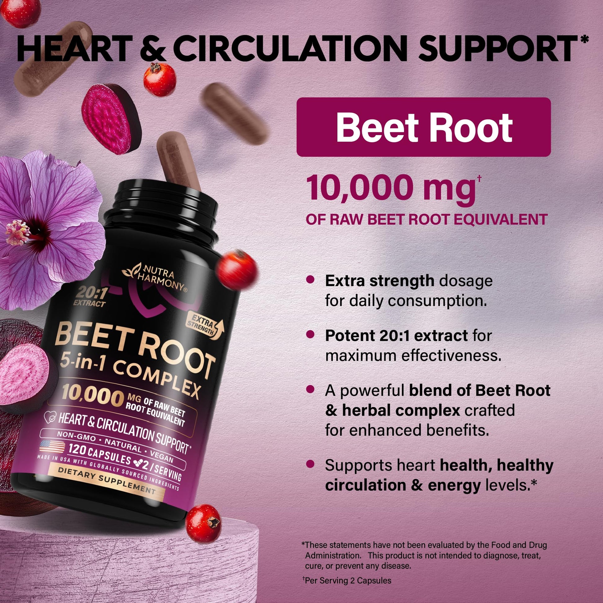 Beet Root 5-in-1 Complex Capsules - Healthy Blood Pressure Support Supplement for Heart & Circulation Support - Olive Leaf, Hawthorn Berry & Hibiscus NUTRAHARMONY buy supplements canada