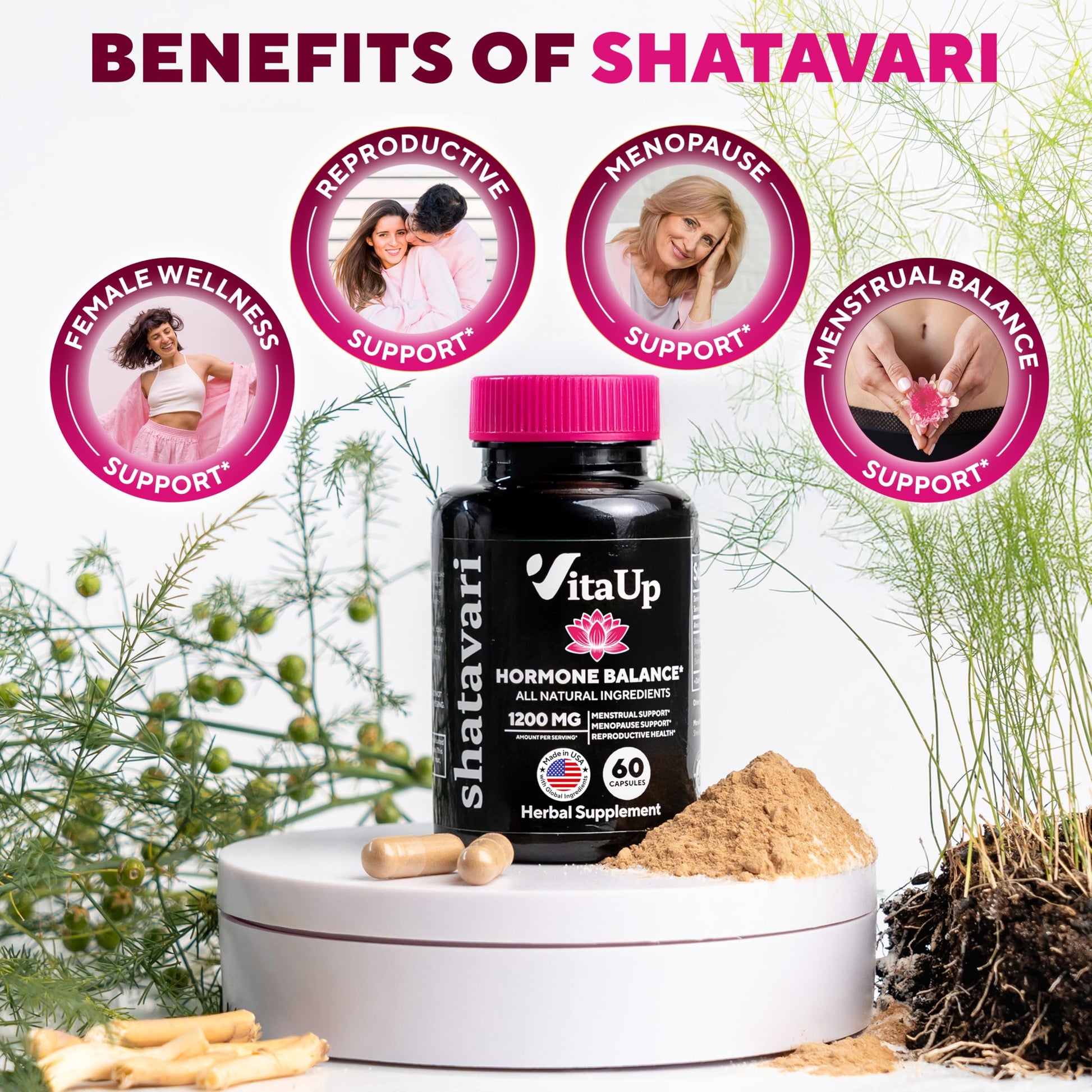 VitaUp Shatavari Capsules for Women 1200mg - USA Made Shatavari Root Supplement for Normal Hormonal Support, Menopause & Menstrual Wellness - 60 Vegan Capsules VitaUp buy supplements canada