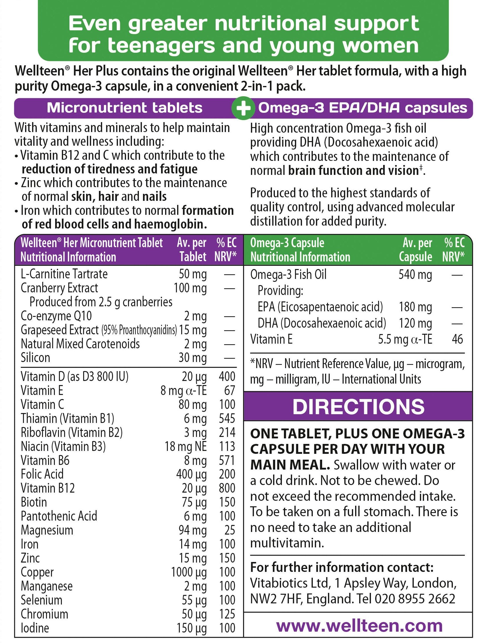 Vitabiotics Wellteen Her Plus - 56 Tablets/Capsules, 56 Count (Pack of 1) Wellteen buy supplements canada