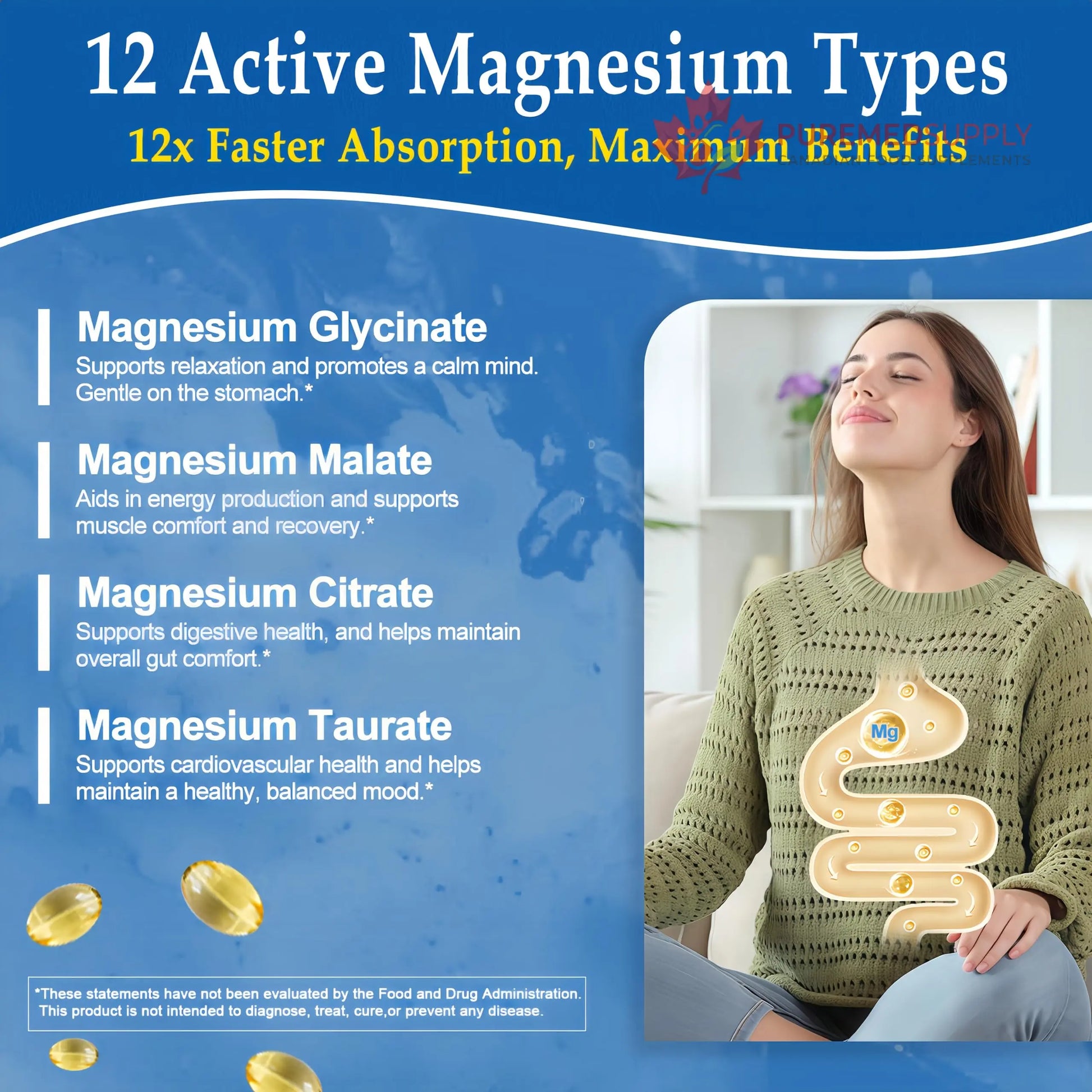 Magnesium Complex Softgels - 12-in-1 Magnesium Supplement with Glycinate,Citrate,Malate,Oxide,Taurate - High Absorption Magnesium Complex for Women & Men for Muscle, Heart, Sleep, Bone, Nerve Support JINGYAT buy supplements canada