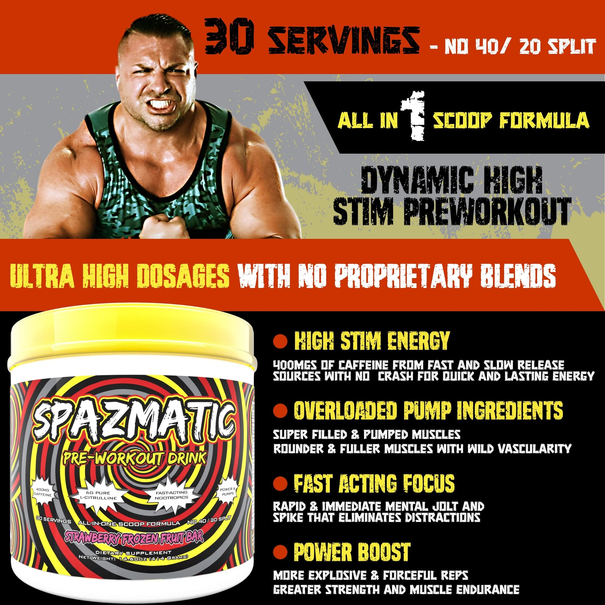 Spazmatic Pre-Workout Powder - 400mgs Caffeine - 6 Grams Pure Citrulline for Muscle TIM MURIELLO'S SPAZMATIC PRE-WORKOUT DRINK buy supplements canada