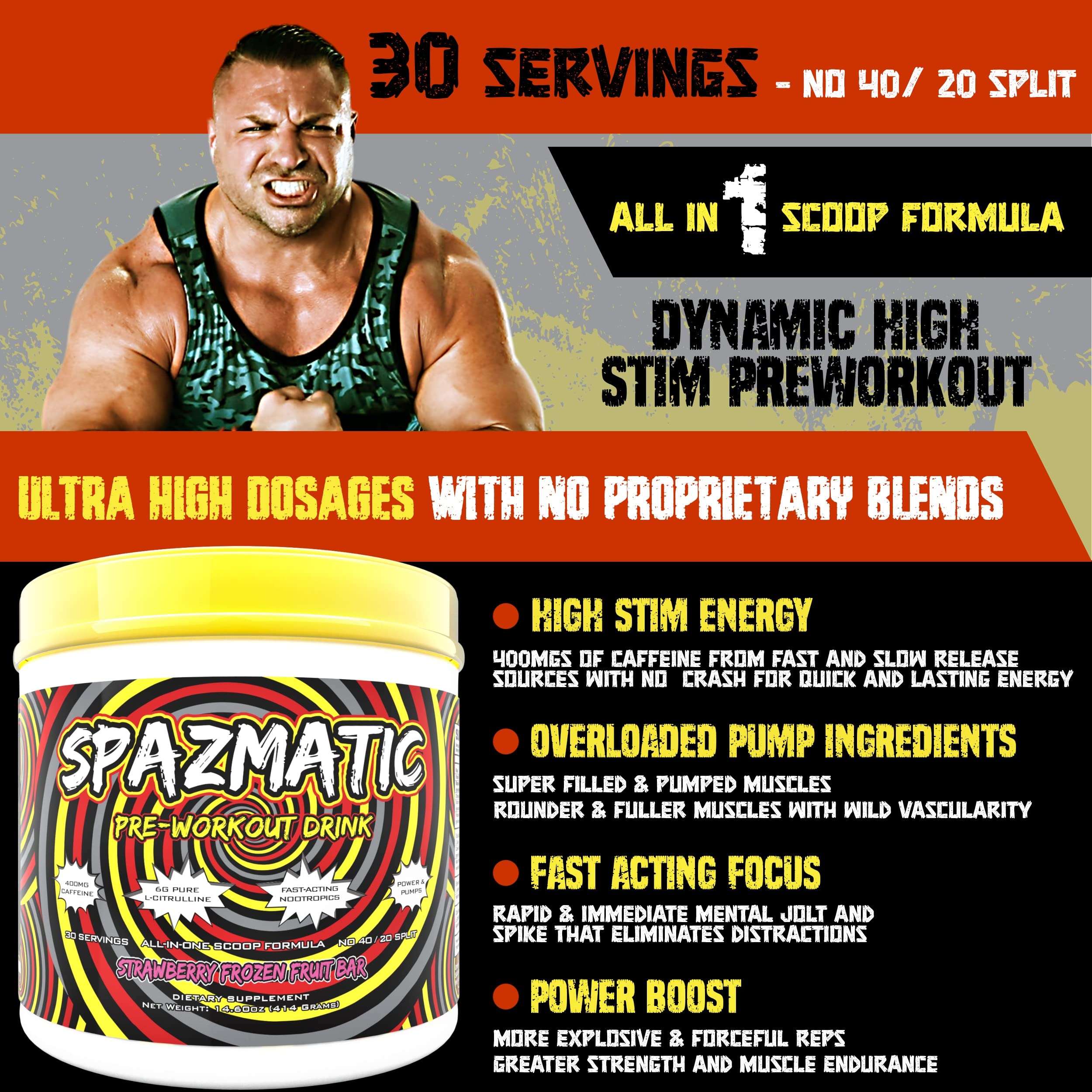 Spazmatic Pre-Workout Powder - 400mgs Caffeine - 6 Grams Pure Citrulline for Muscle TIM MURIELLO'S SPAZMATIC PRE-WORKOUT DRINK buy supplements canada