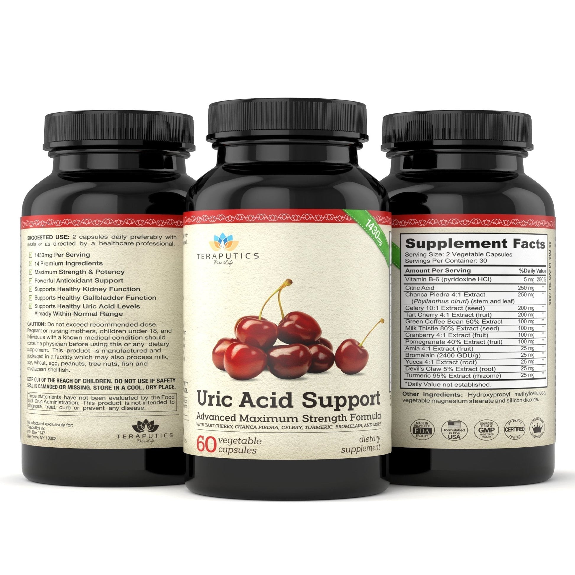 Uric Acid Support Formula | Advanced Uric Acid Cleanse & Kidney Support Supplement - Includes Tart Cherry Concentrate, Celery Seed Extract + 12 More High Potency Ingredients, 60 Veggie Capsules Teraputics buy supplements canada