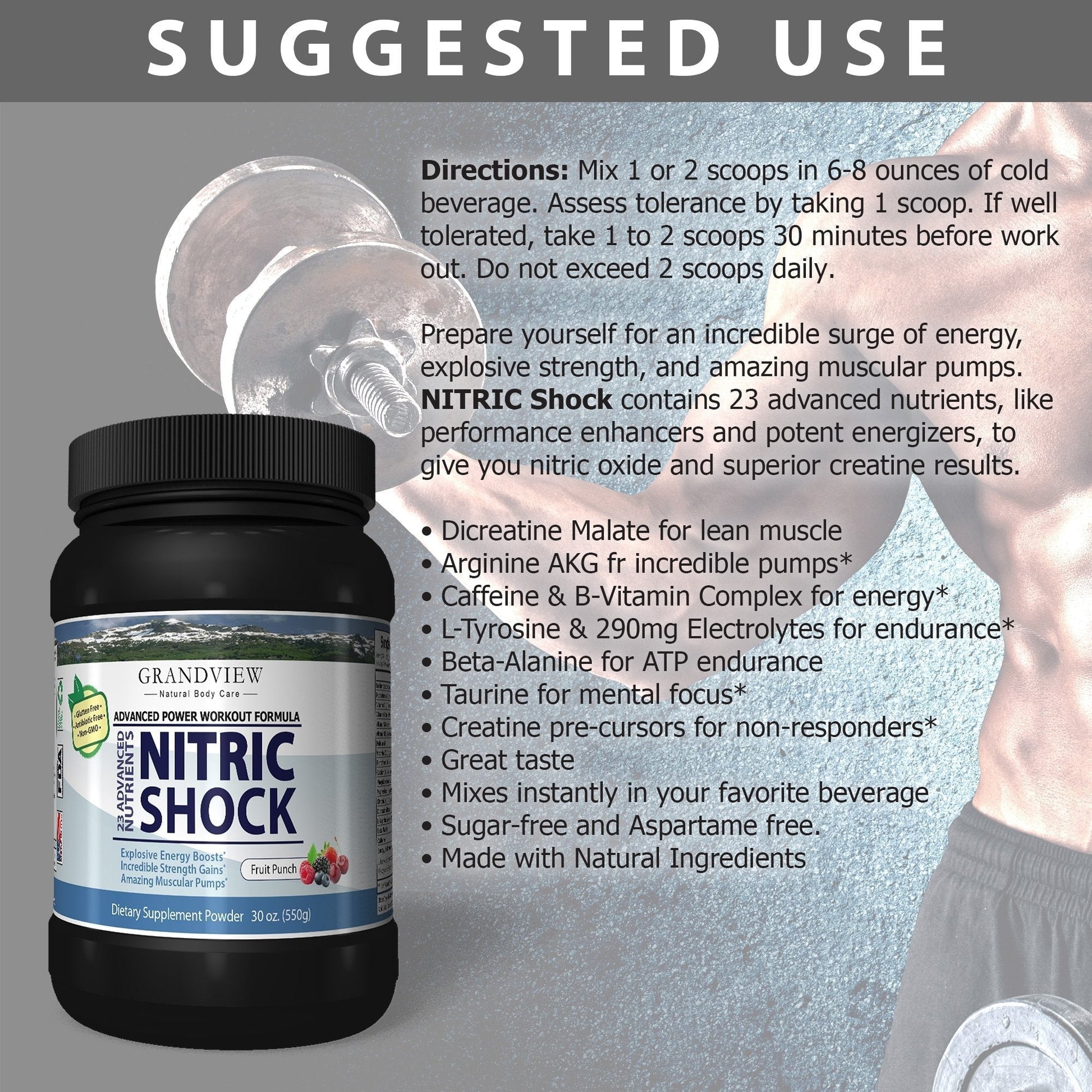 N Shock- Pre Workout Powder, x10 Strength, 44 Servings, (Fruit Punch) Boost Energy Grandview Natural Body Care buy supplements canada