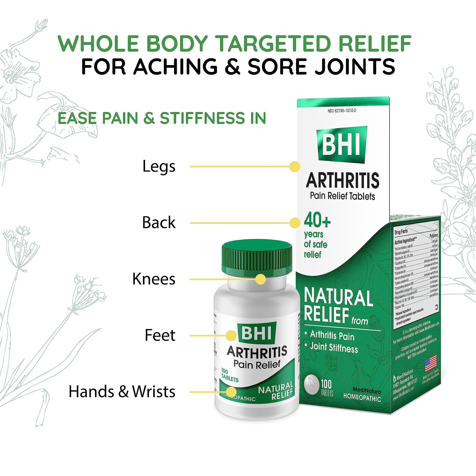 BHI Arthritis Pain Relief Daily Joint Health Support Arnica + 13 Natural Actives Homeopathic Plant & Mineral Blend Helps Relieve Minor Pain & Stiffness in Joints for Women & Men - 100 Tablets MediNatura buy supplements canada
