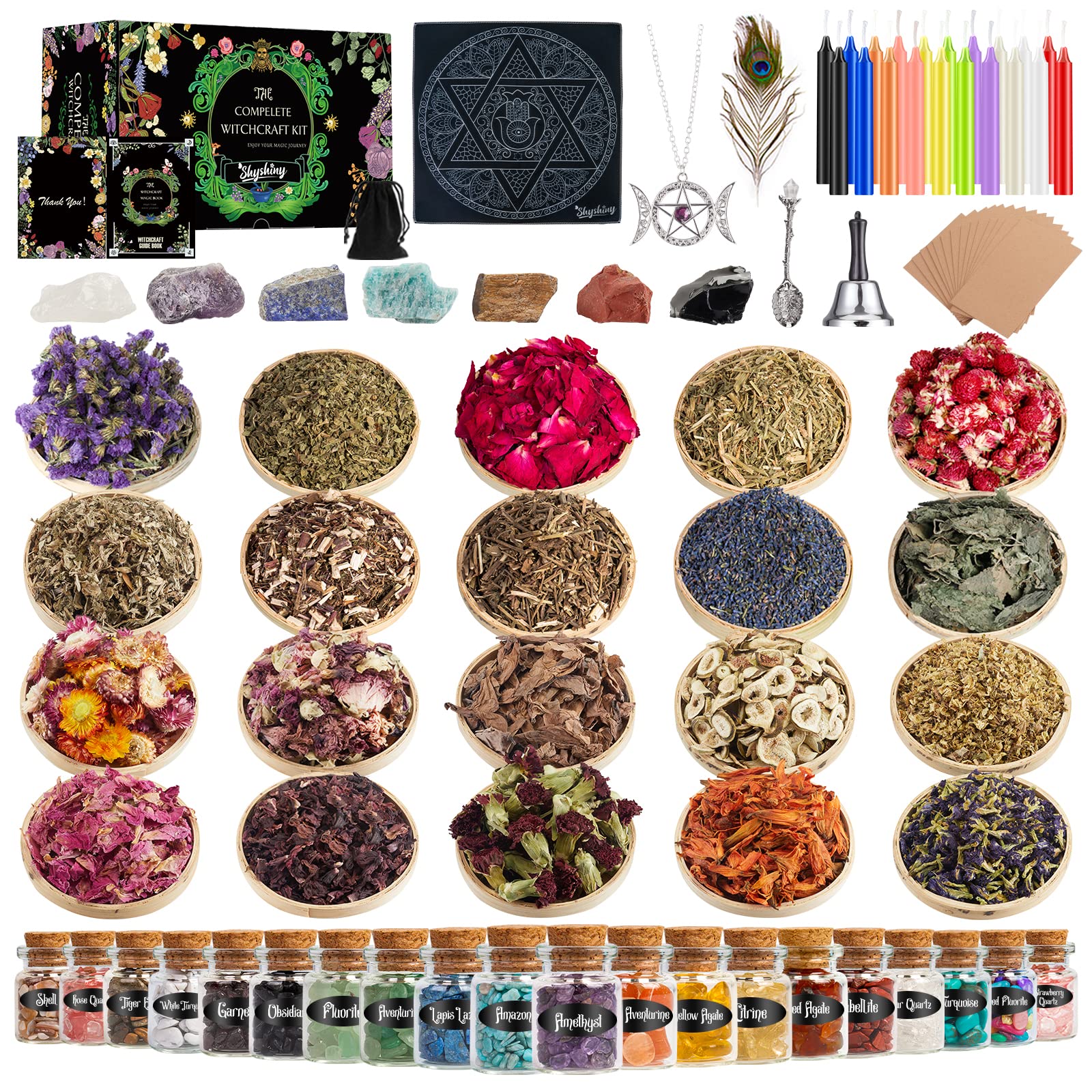 SHYSHINY Witchcraft Supplies Kit for Wiccan Spells, 95 Pack of 7 Chakra Stones, Crystals, Dried Herbs SHYSHINY buy supplements canada