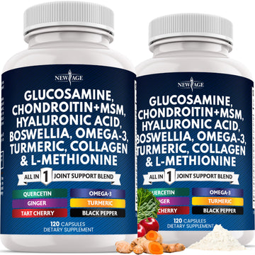 Glucosamine Chondroitin, MSM, Turmeric Curcumin, Collagen, Hyaluronic Acid, Omega 3 – Health Supplement for Men & Women – 240 Count