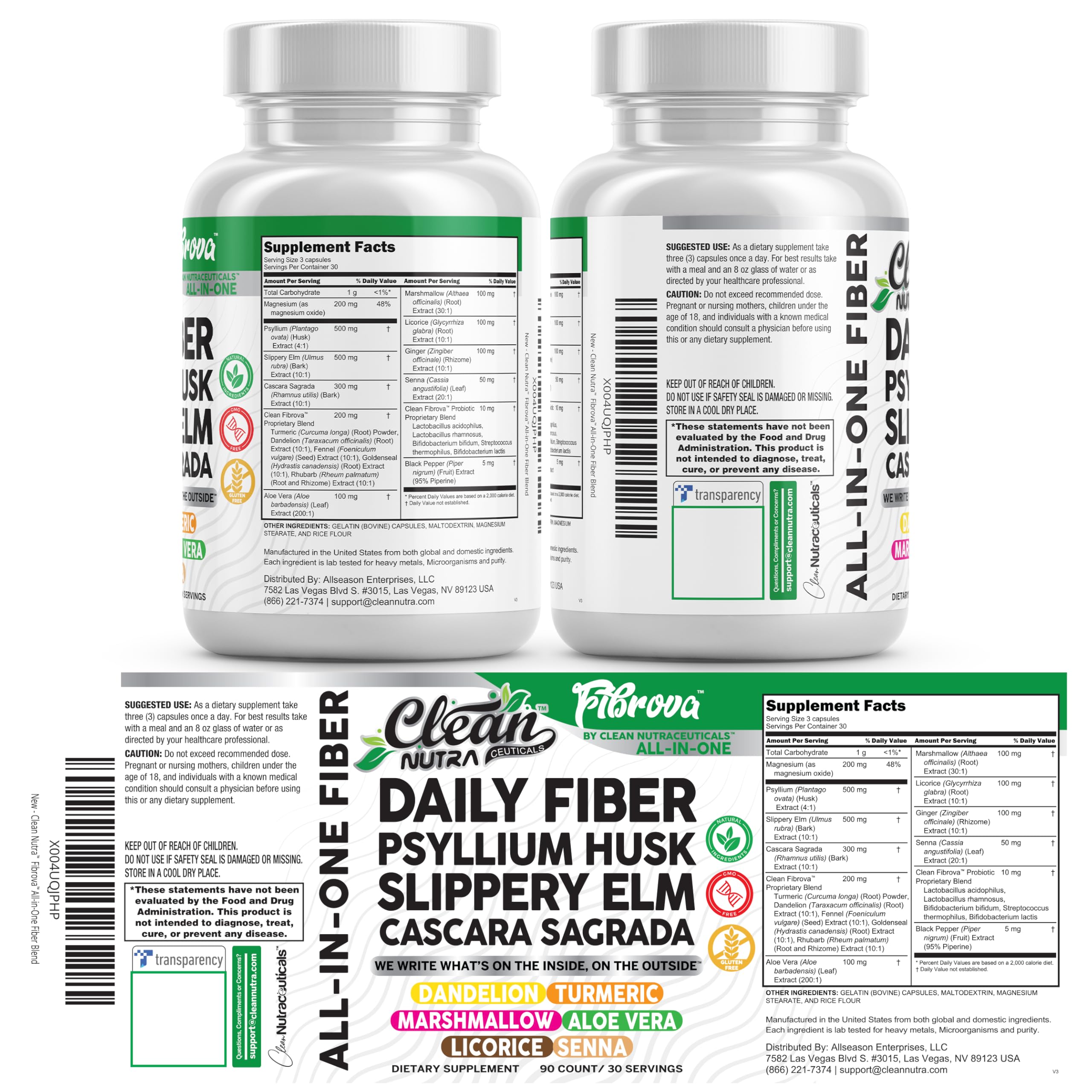 Fiber Supplement Capsules Slippery Elm Psyllium Husk Cascara Sagrada Dandelion Root Turmeric Supplement Aloe Vera Licorice Senna Marshmallow Root Digestive Health Cleanse 90 Pills by Clean Nutra Clean Nutraceuticals buy supplements canada