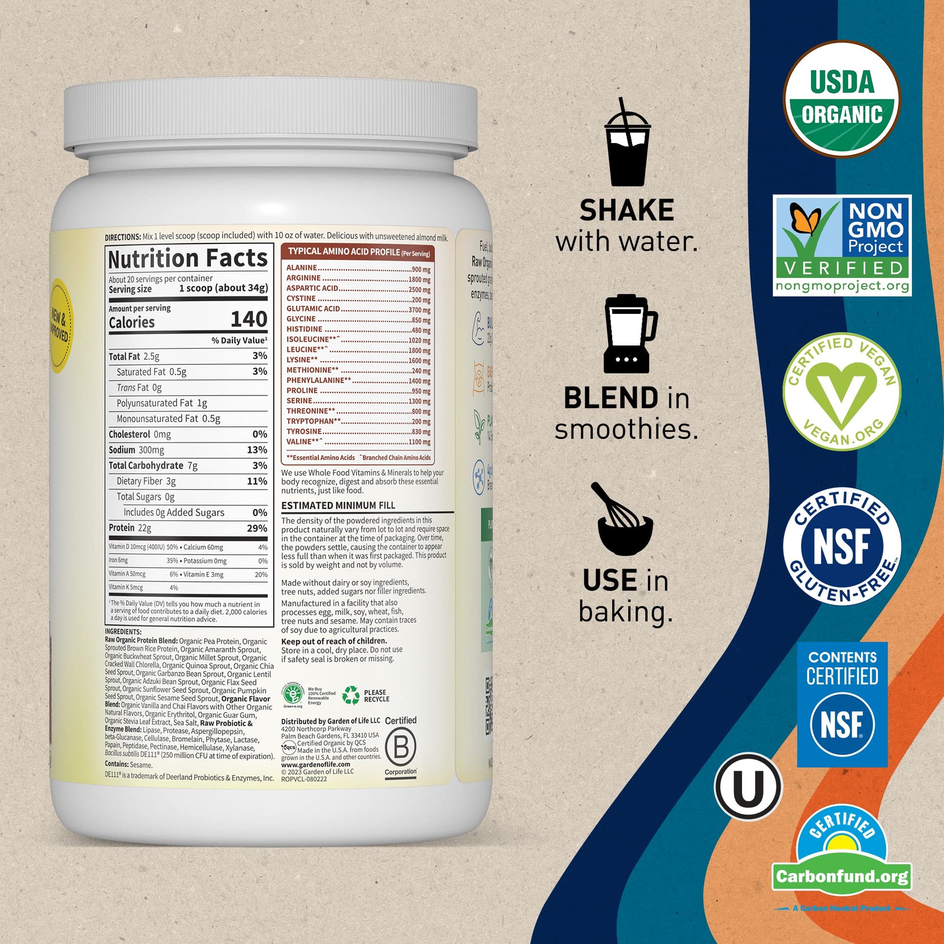 Garden of Life, Organic Vegan Vanilla Chai Protein Powder -22g Complete Plant Based Raw Garden of Life buy supplements canada