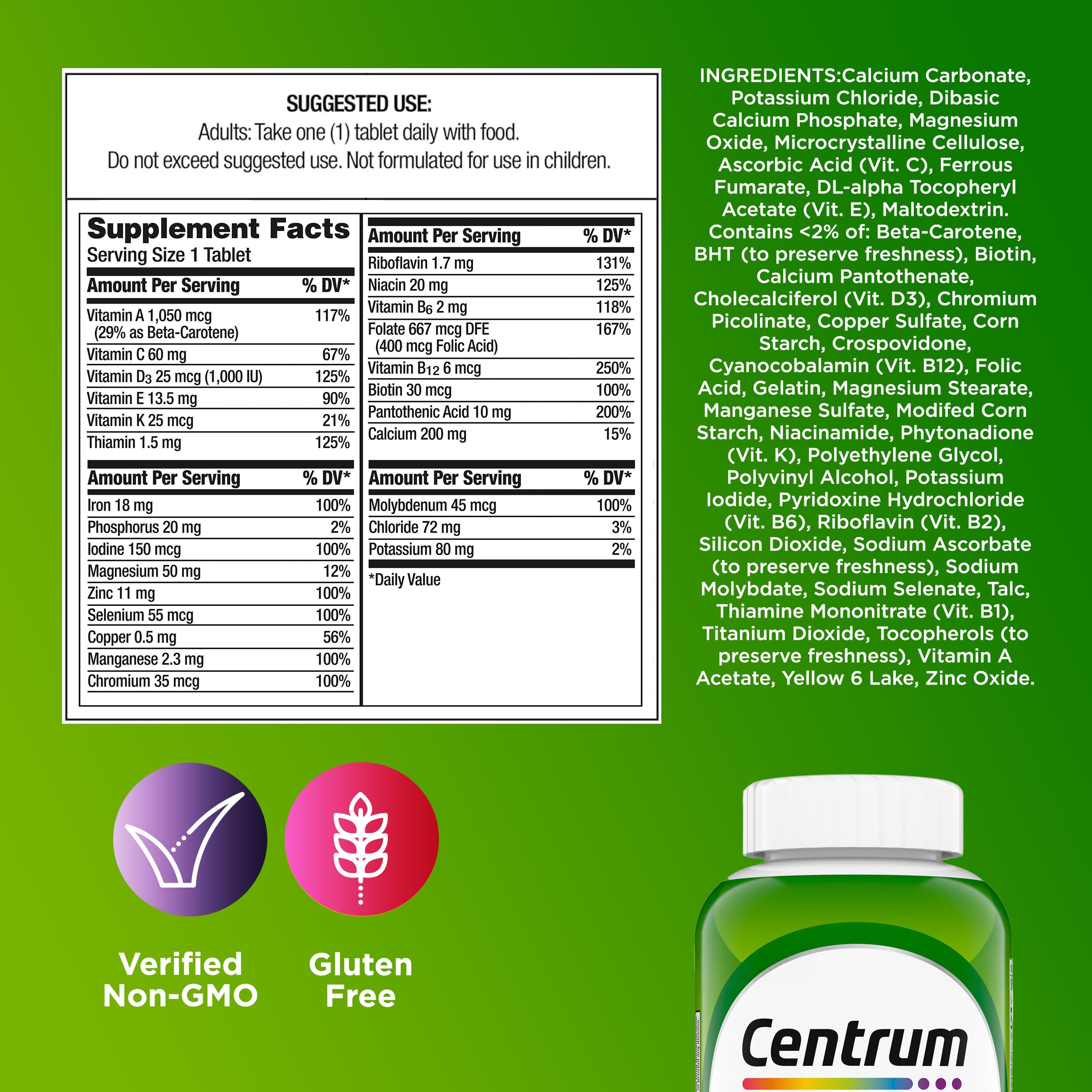 Centrum Adult Multivitamin/Multimineral Supplement with Antioxidants, Zinc, Vitamin D3 and B Vitamins, Gluten Free Centrum buy supplements canada