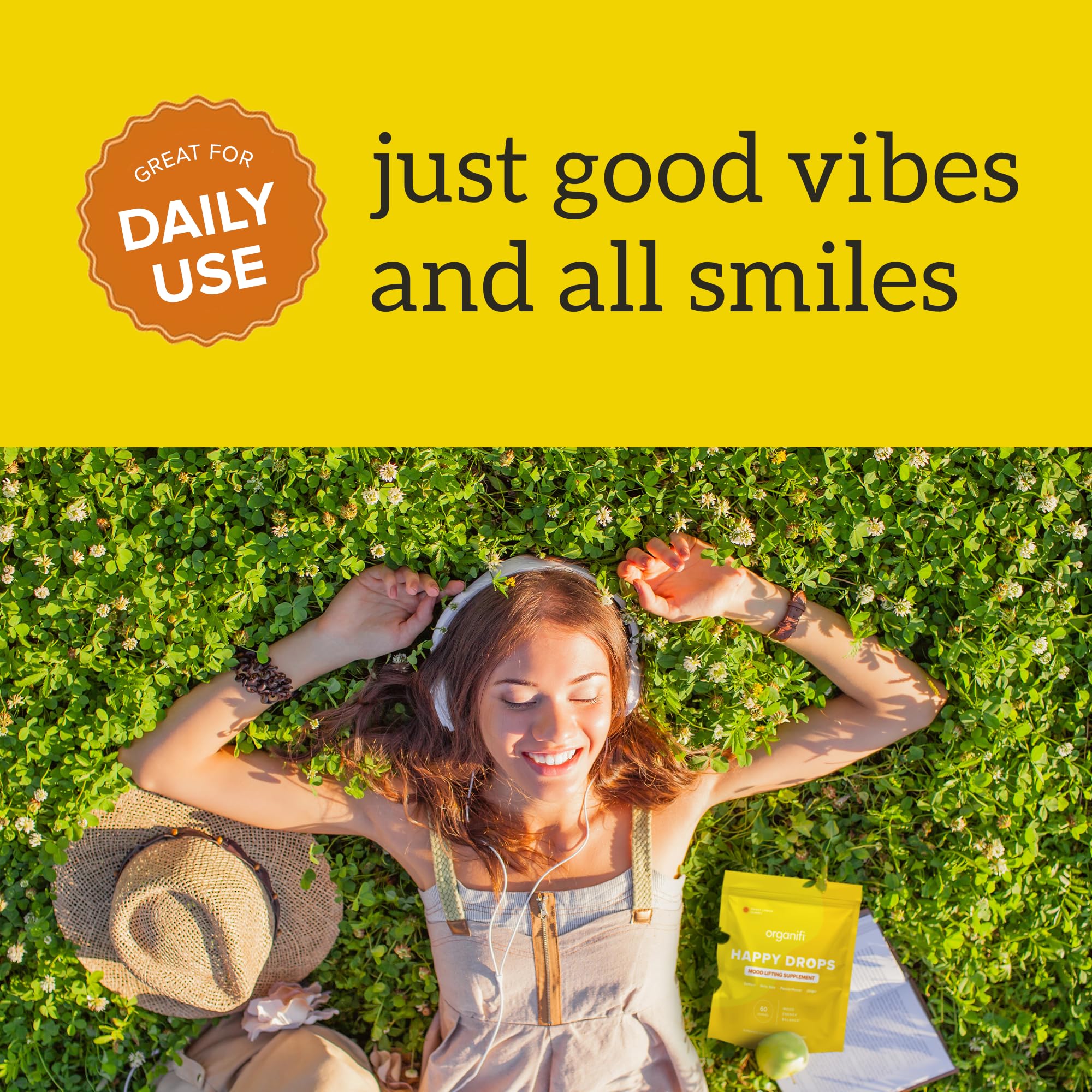 Organifi Happy Drops - Daily Superfood Happy Gummies for Adults - Mood Support Supplement for Balance, Bliss, Energy and Taking the Edge Off - Sweet Lemon Flavor - 60 Gummies Organifi buy supplements canada