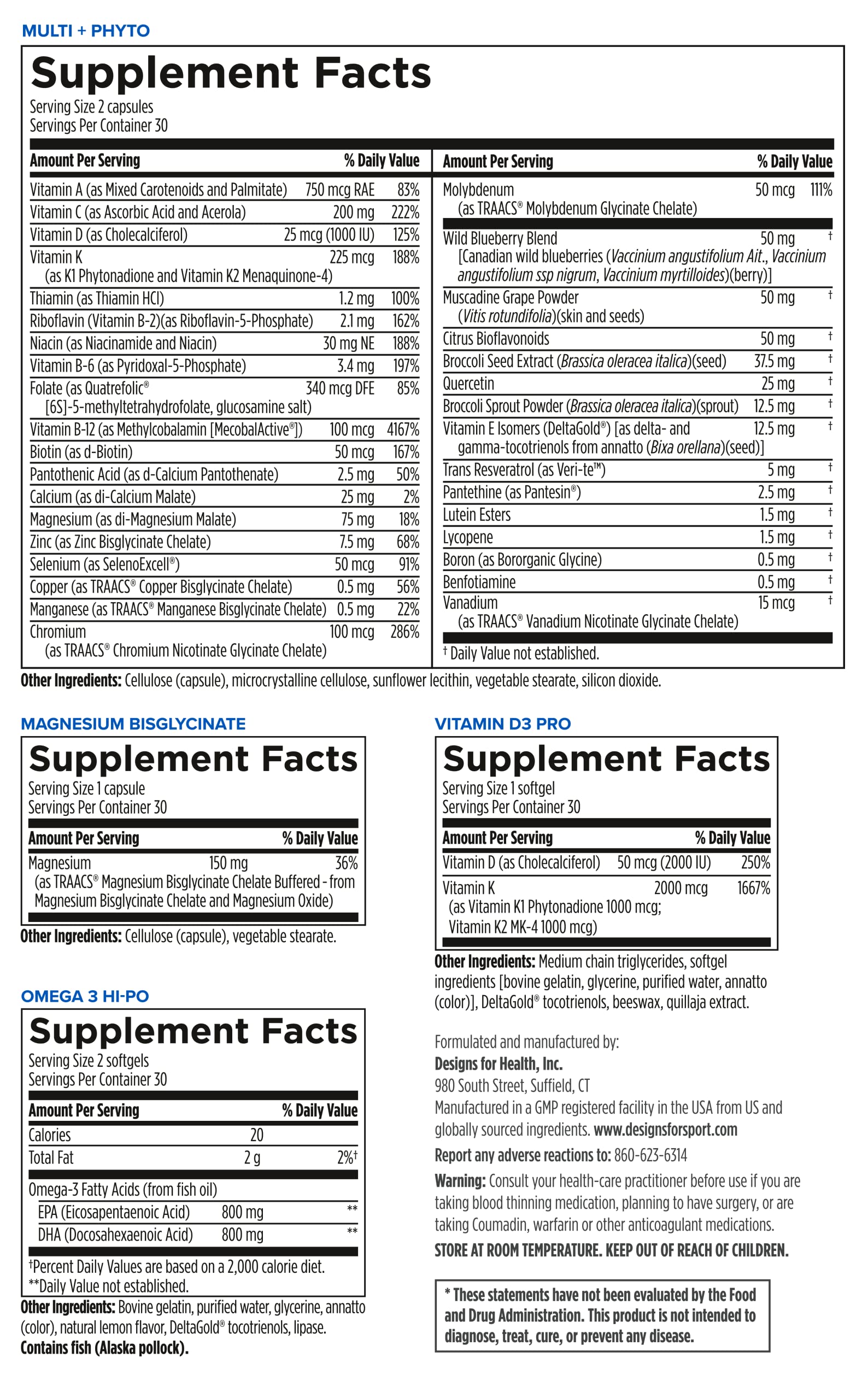 Designs for Sport Vitamin Packs - NSF Certified for Sport Power Pack with Daily Multivitamin, Fish Oil Omega-3, Magnesium Glycinate & Vitamin D3 + K - Athlete's Supplement Stack (30 Packets) Designs for Sport buy supplements canada