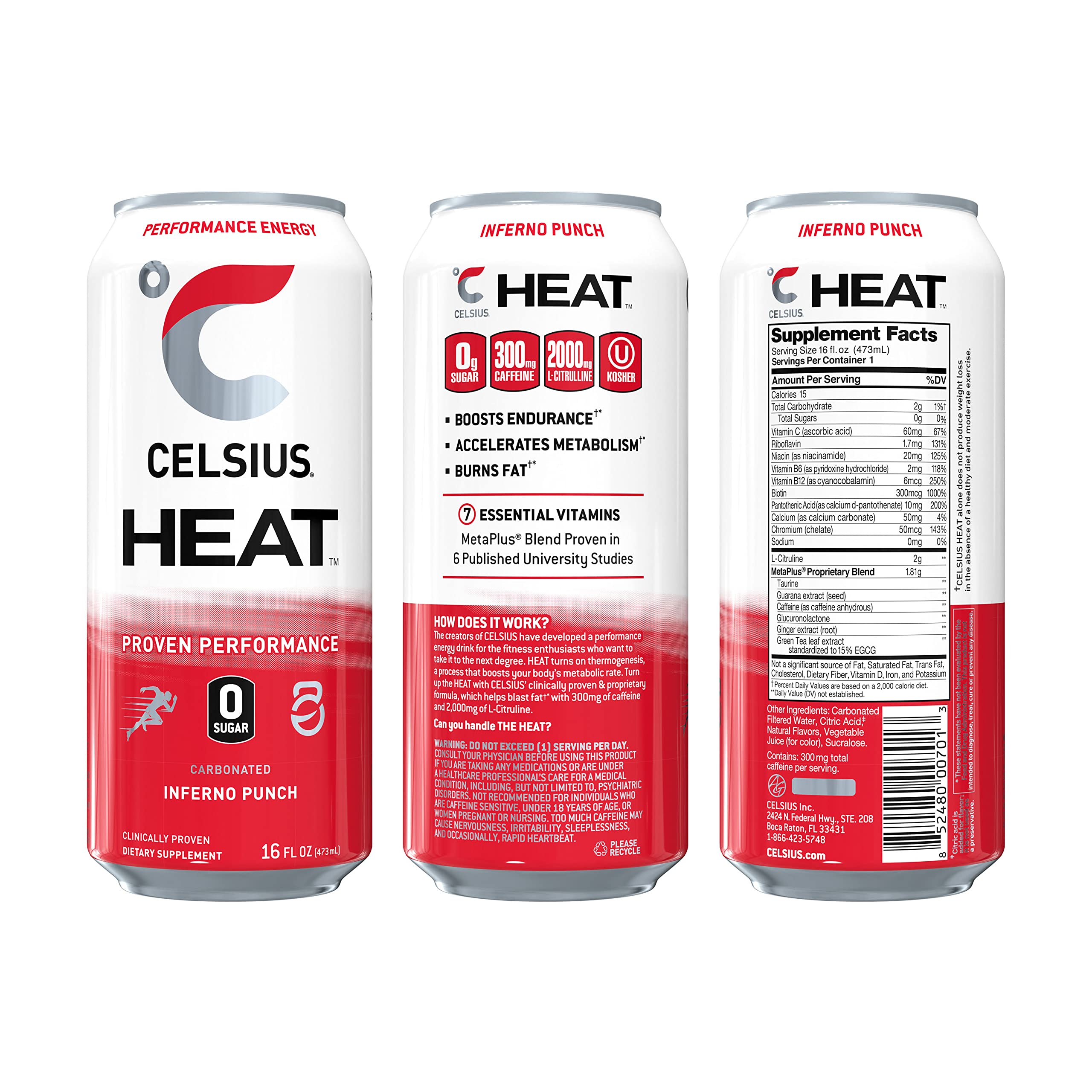 CELSIUS HEAT Inferno Punch Performance Energy Drink, Zero Sugar, 16oz. Can (Pack of 12) CELSIUS buy supplements canada