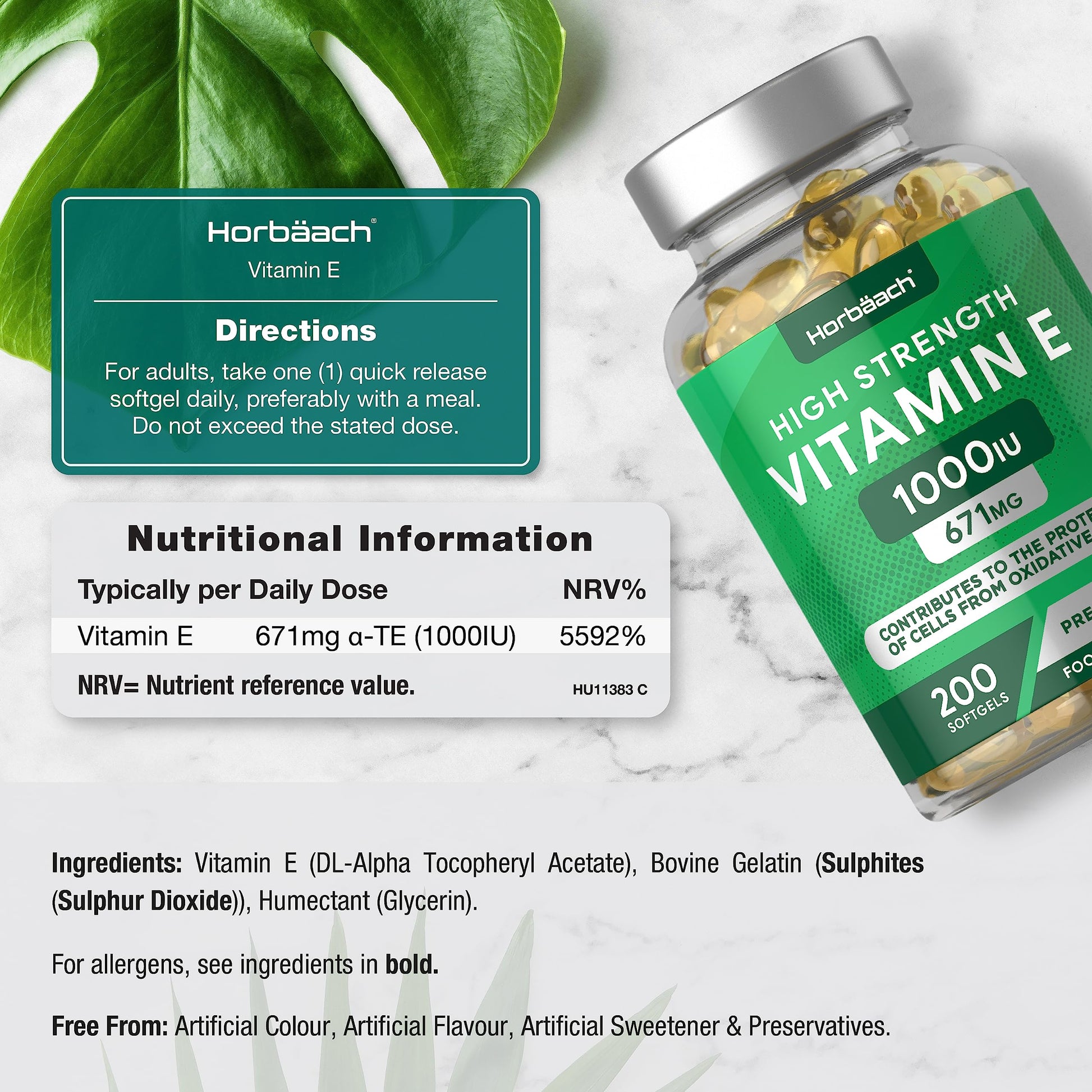 Vitamin E Capsules 1000iu | 200 Count | High Strength Vitamin E as DL-Alpha Tocopheryl Horbäach buy supplements canada